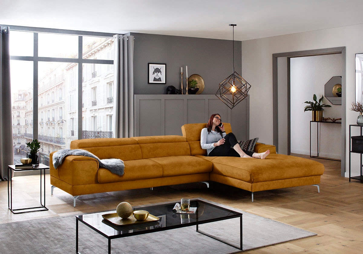 W.SCHILLIG Ecksofa »piedroo, Designsofa mit tollem Sitzkomfort, bequem und elegant, L-Form«, Kopfteilverstellung, wahlweise mit Sitztiefenverstellung, Breite 343cm