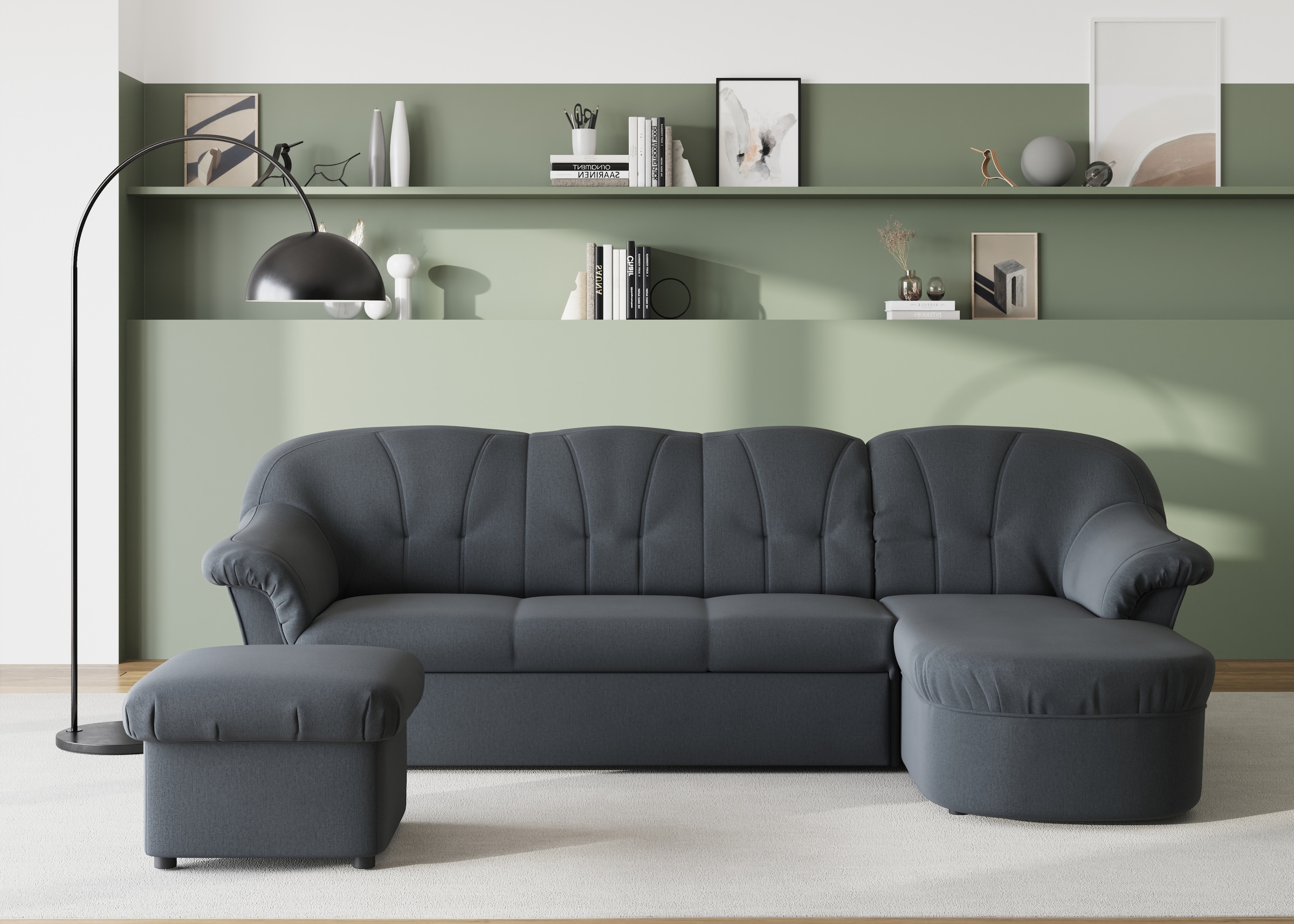 DOMO collection Ecksofa »Pegnitz, elegante Rückensteppung, kompakte Stellmaße 238/141cm, L-Form«, wahlweise mit Bettfunktion