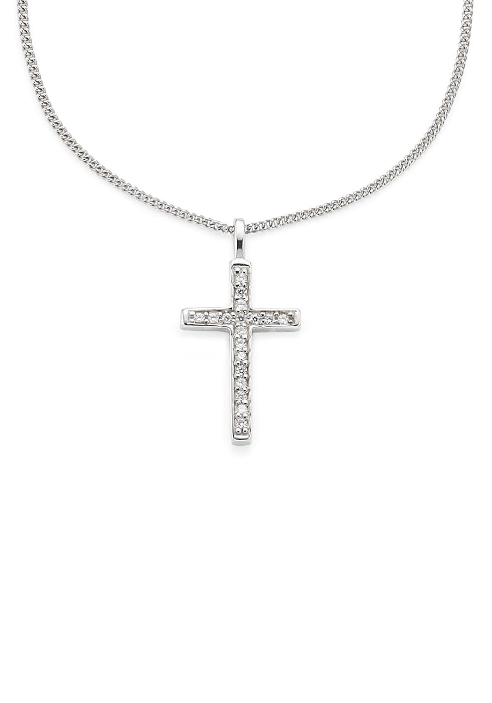 Bruno Banani Kette mit Anhänger »Schmuck Geschenk, Halskette Kreuz  Glitzerstein Panzerkette Silber«, mit Zirkonia online bestellen | Silberketten