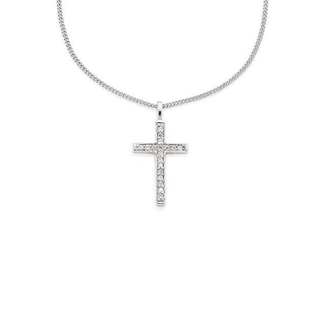 Bruno Banani Kette mit Anhänger »Schmuck Geschenk, Halskette Kreuz  Glitzerstein Panzerkette Silber«, mit Zirkonia online bestellen