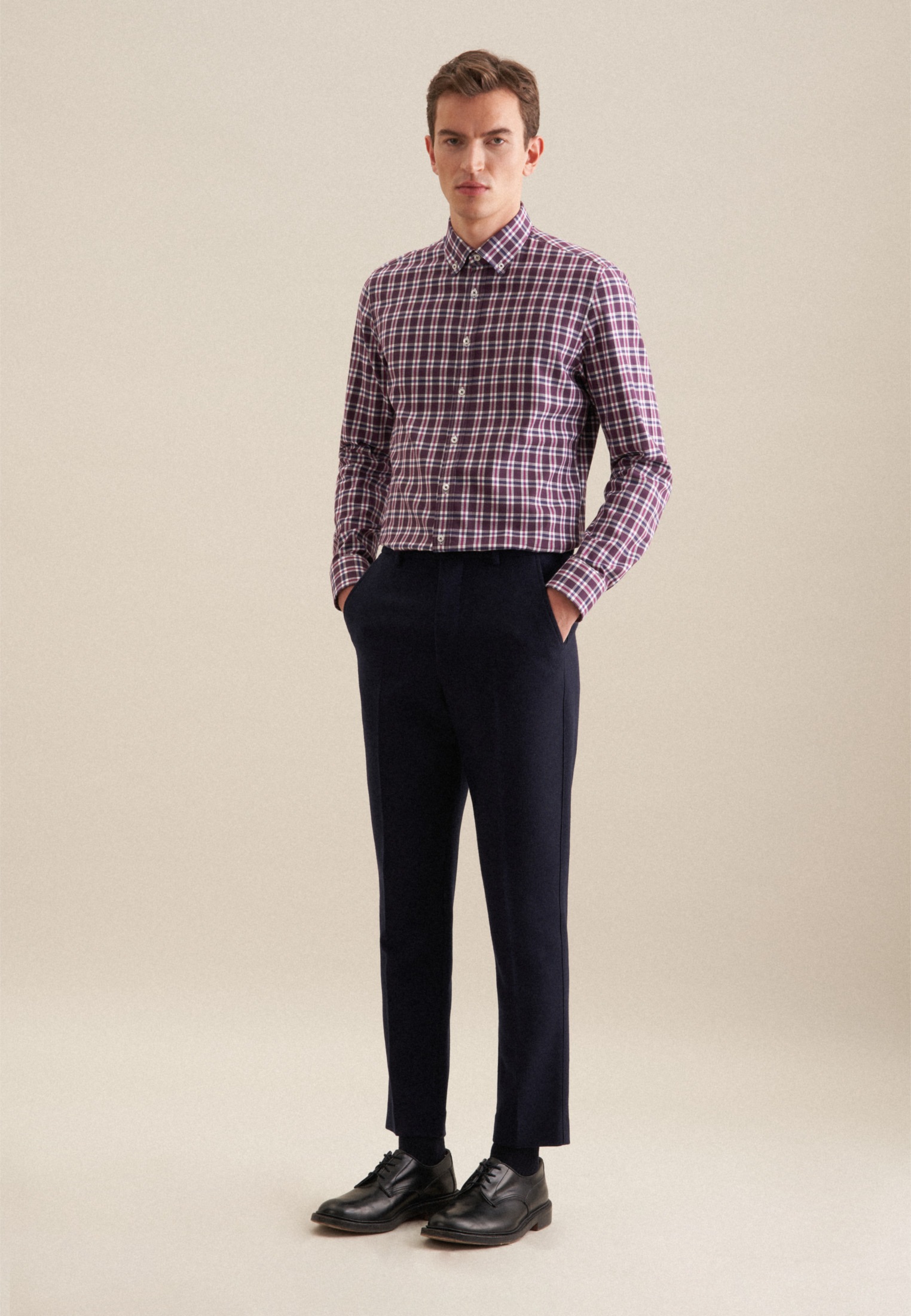 seidensticker Flanellhemd »Slim«, Slim Langarm Button-Down-Kragen Karo