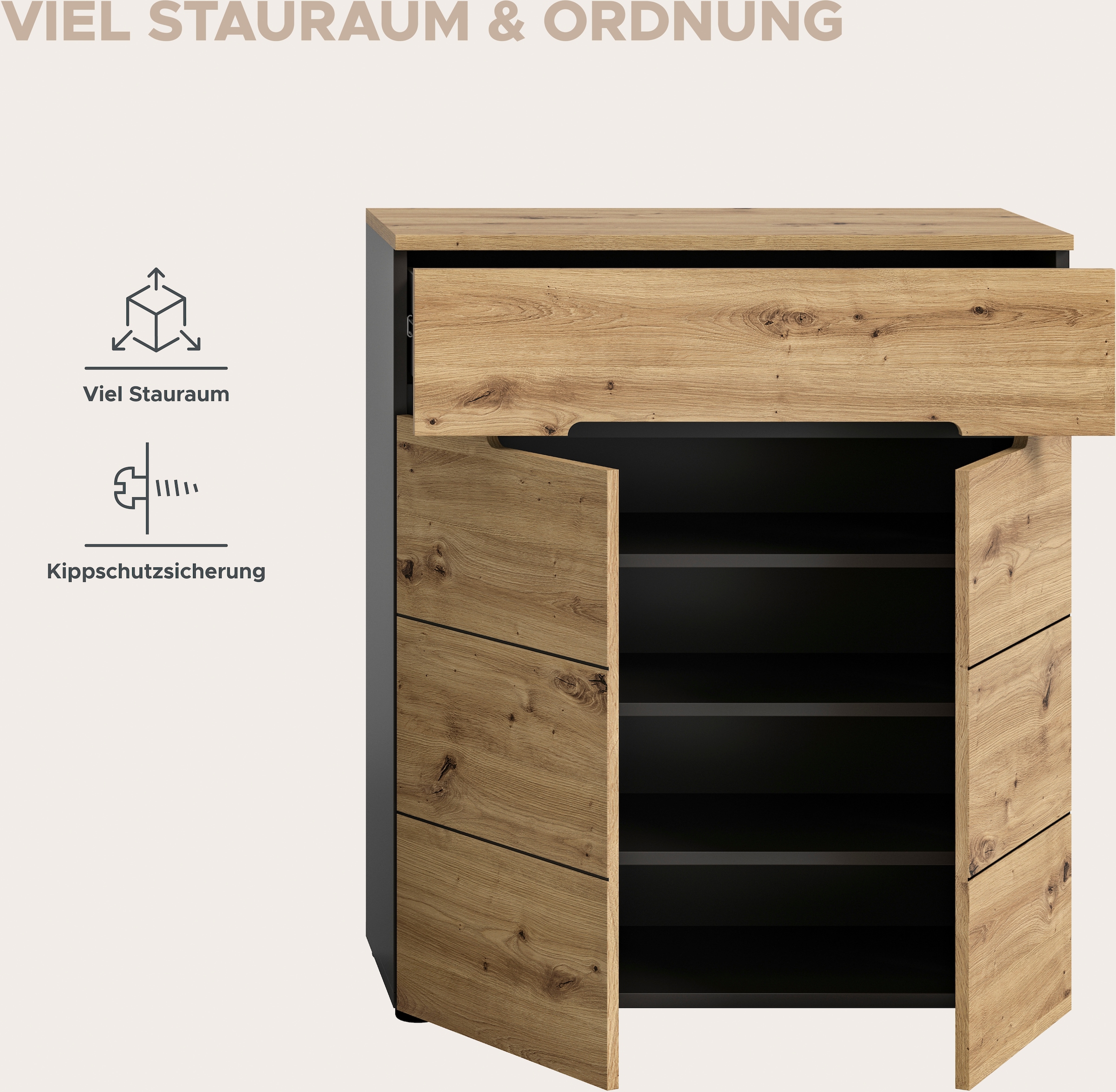 INOSIGN Garderobenschrank »REHAT, TOPSELLER!, Höhe 190cm, 2 Türen, 6 Fächer, 1 Kleiderstange«, Garderobe, Flurschrank, Dielenschrank, Kleiderschrank, Garderobenmöbel