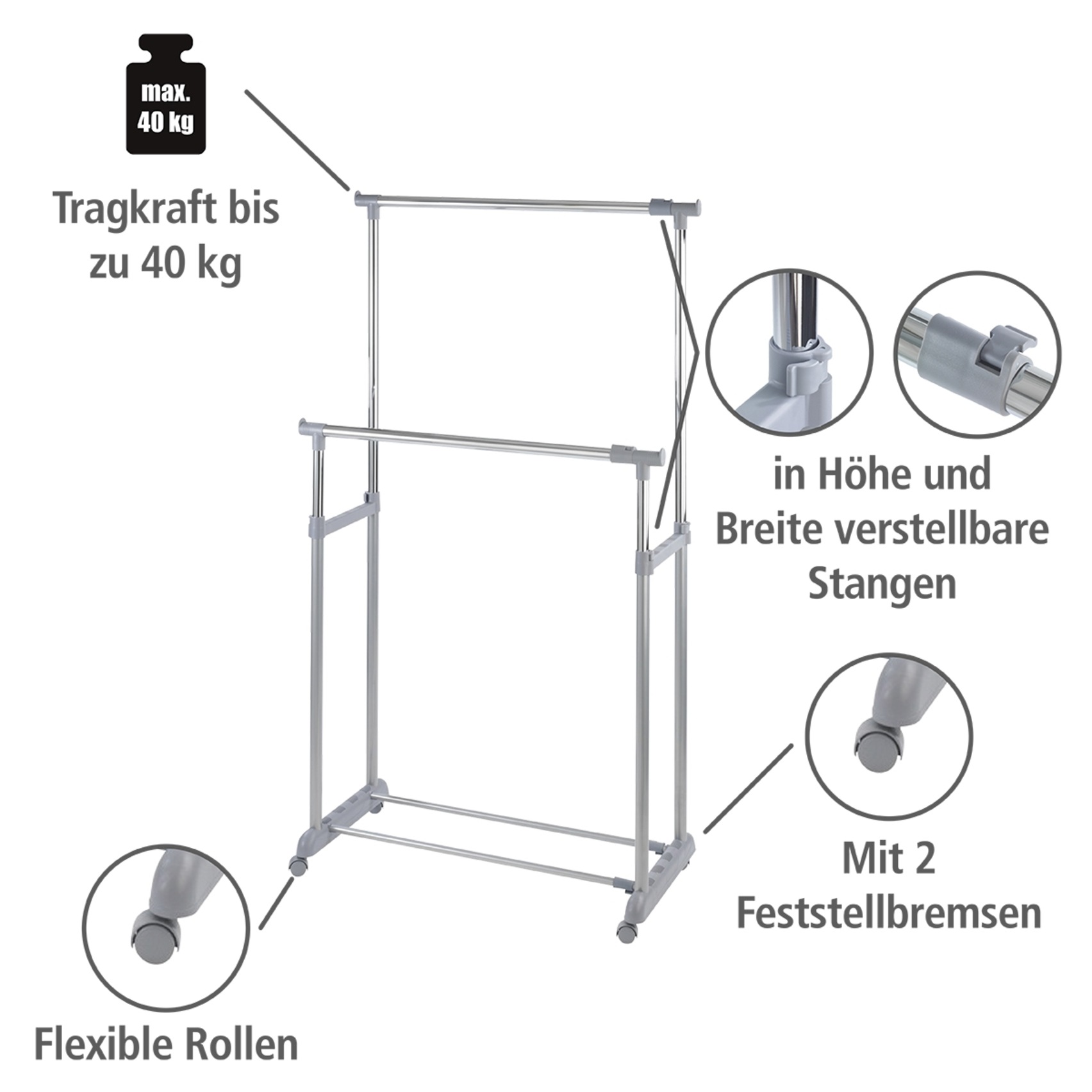 WENKO Kleiderständer »Modell Twin Bars«, Garderobenständer mit 2 Stangen, h günstig online kaufen