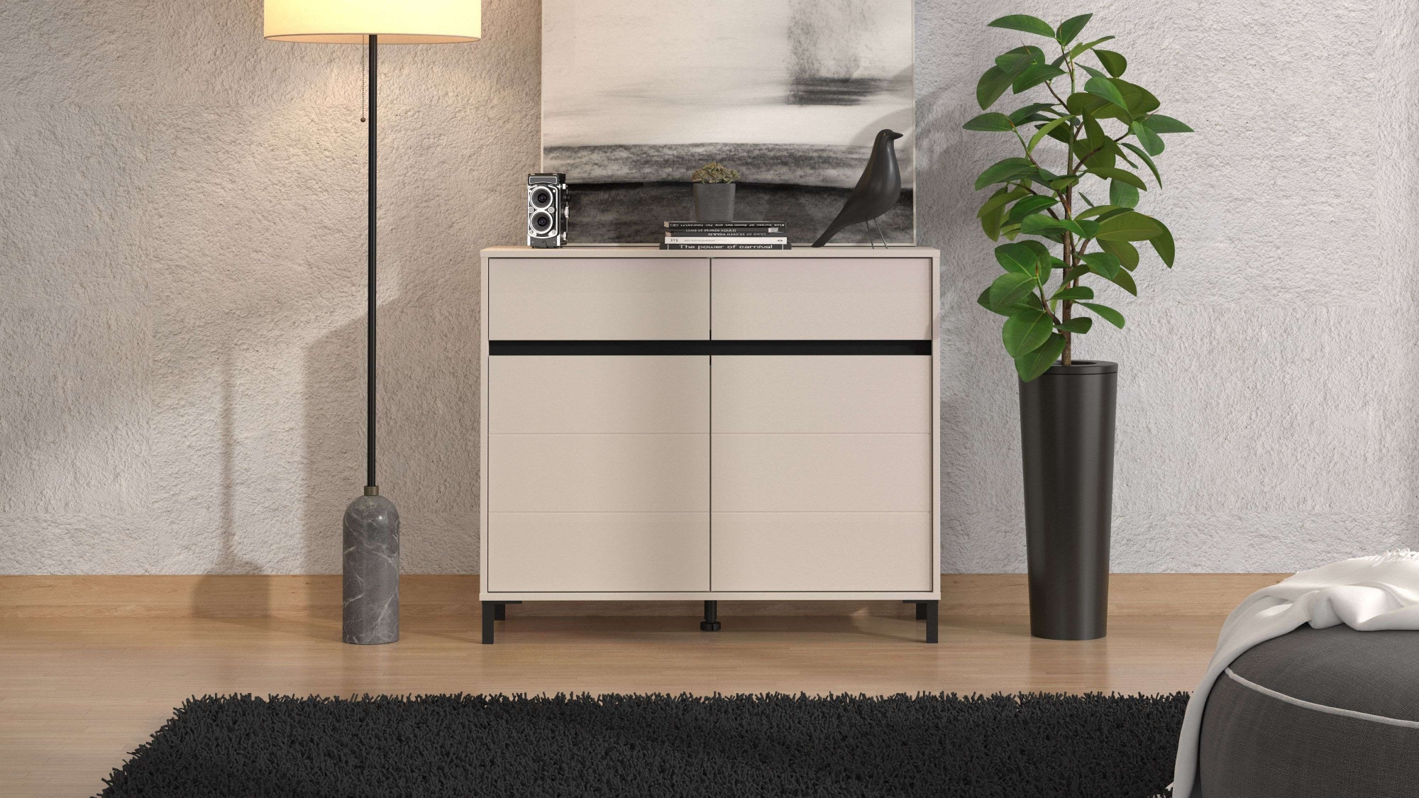 INOSIGN Kommode »Marron für Wohnzimmer, Flur, Schlafzimmer«, Breite 106 cm, mit 2 Schubladen, hinter Türen 4 Fächer