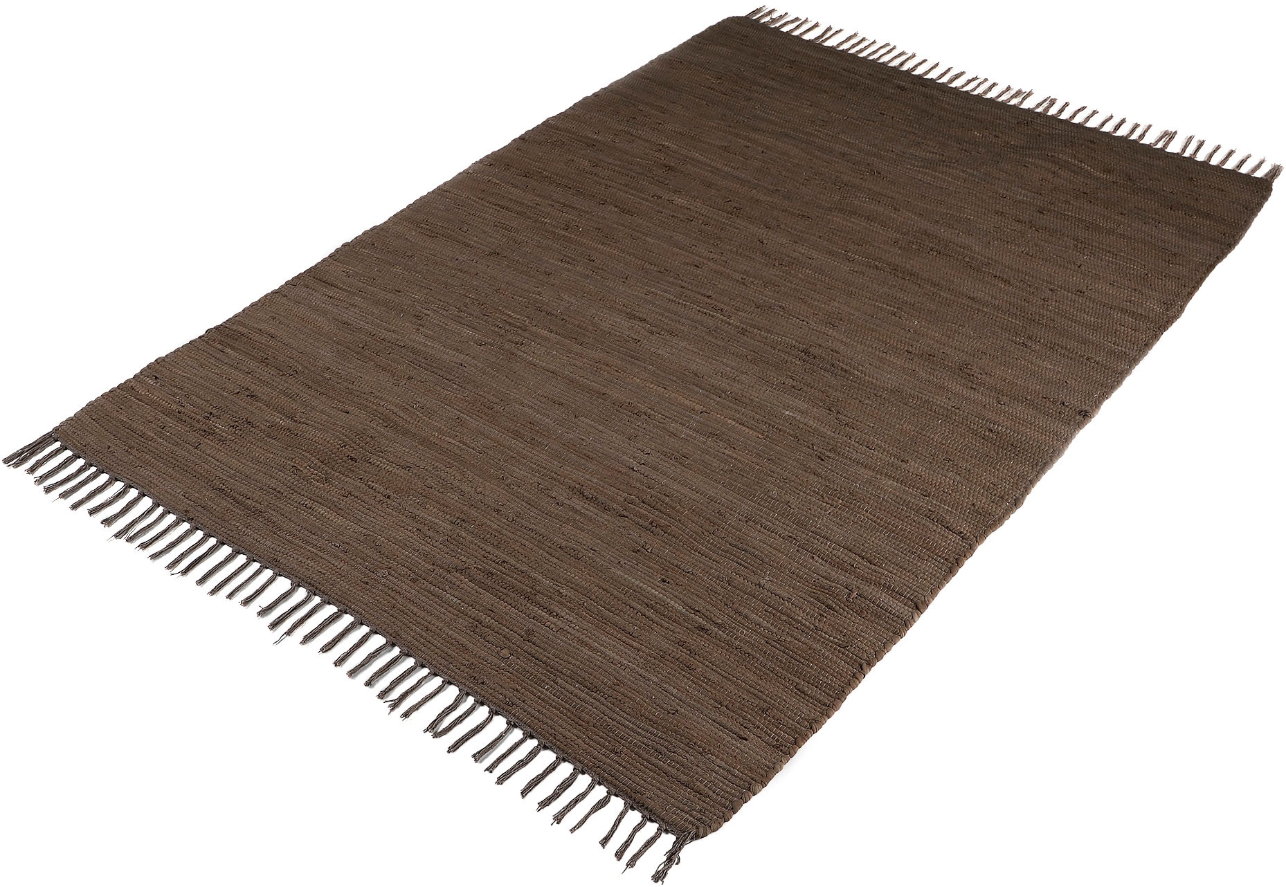 carpetfine Teppich »Kelim Chindi uni, auch als Läufer«, rechteckig, 5 mm Höhe, Wendeteppich, reine Baumwolle, handgewebt, Uni-Farben, mit Fransen