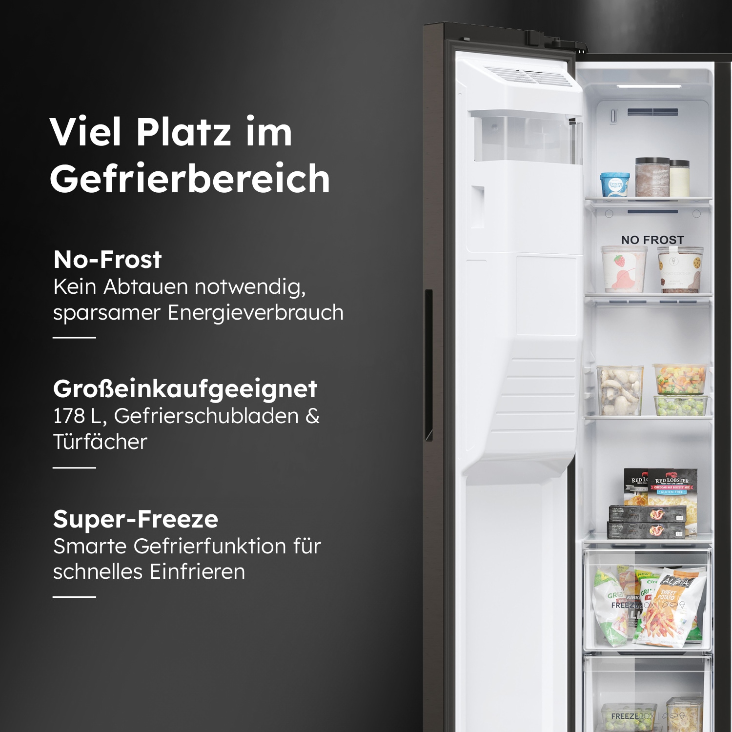 Haier Side-by-Side SBS 90 Series 5 »HSR5918DIPB«, 178 cm hoch, 91 cm breit, Nutzinhalt: 511 Liter, Multi Airflow