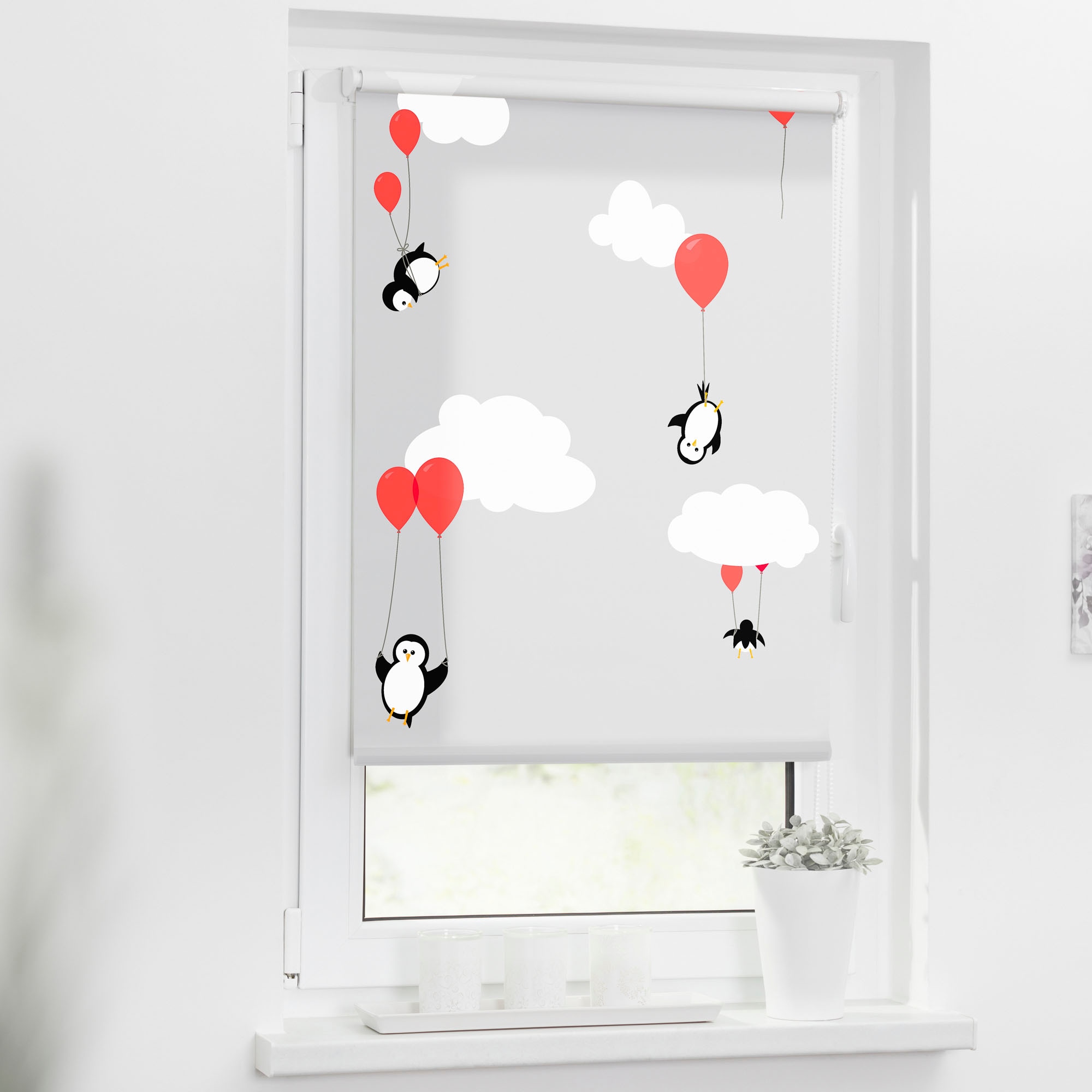 LICHTBLICK ORIGINAL Seitenzugrollo »Rollo Klemmfix, ohne Bohren, blickdicht, Pinguine - Rot« blickdicht Blendschutz | Sichtschutz freihängend