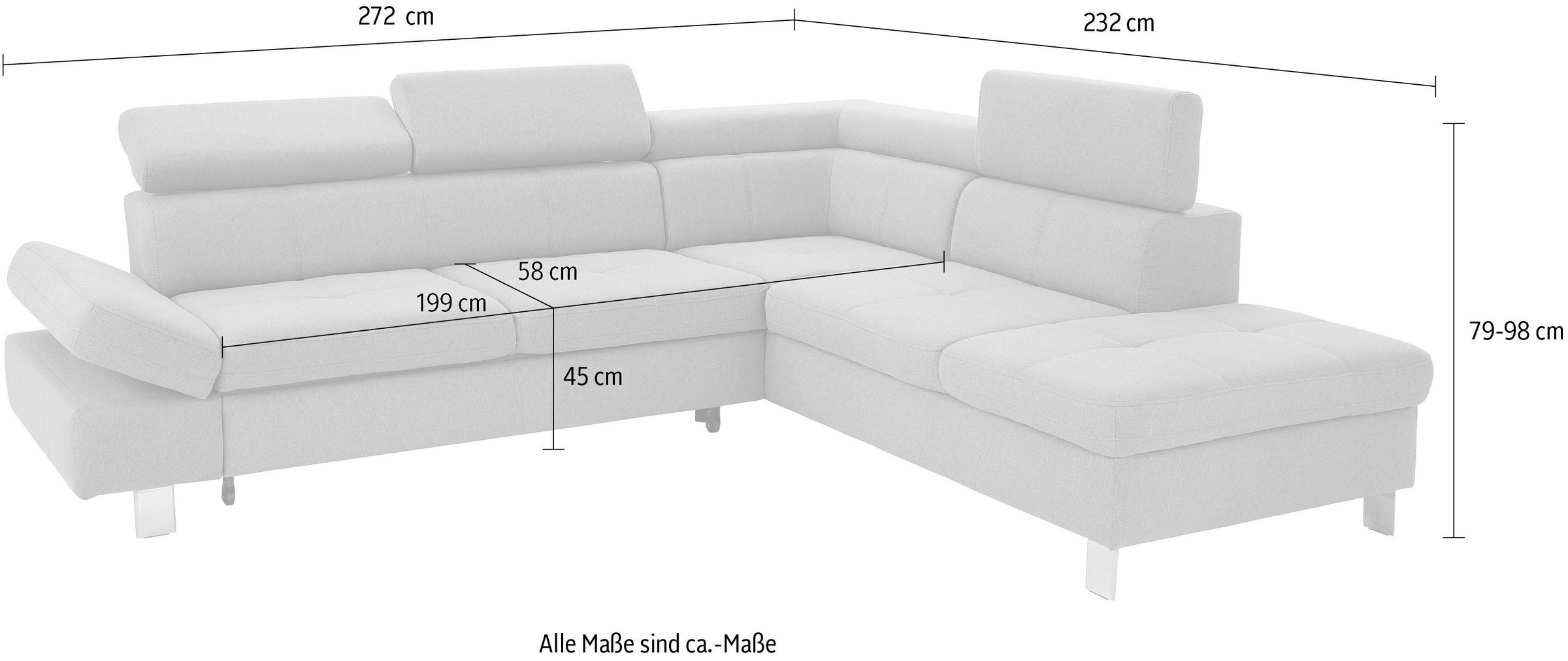exxpo - sofa fashion Ecksofa »Fiji, L-Form«, mit Kopf- bzw. Rückenverstellung, wahlweise mit Bettfunktion