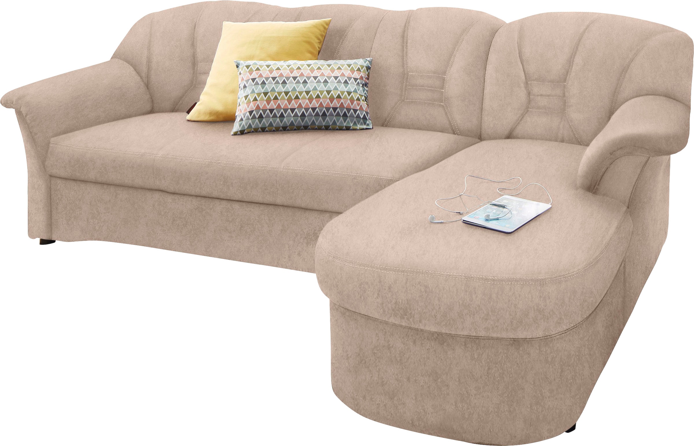 DOMO collection Ecksofa »Elva, zeitlose Formensprache, elegante Rückensteppung, L-Form«, wahlweise mit Bettfunktion und Federkern