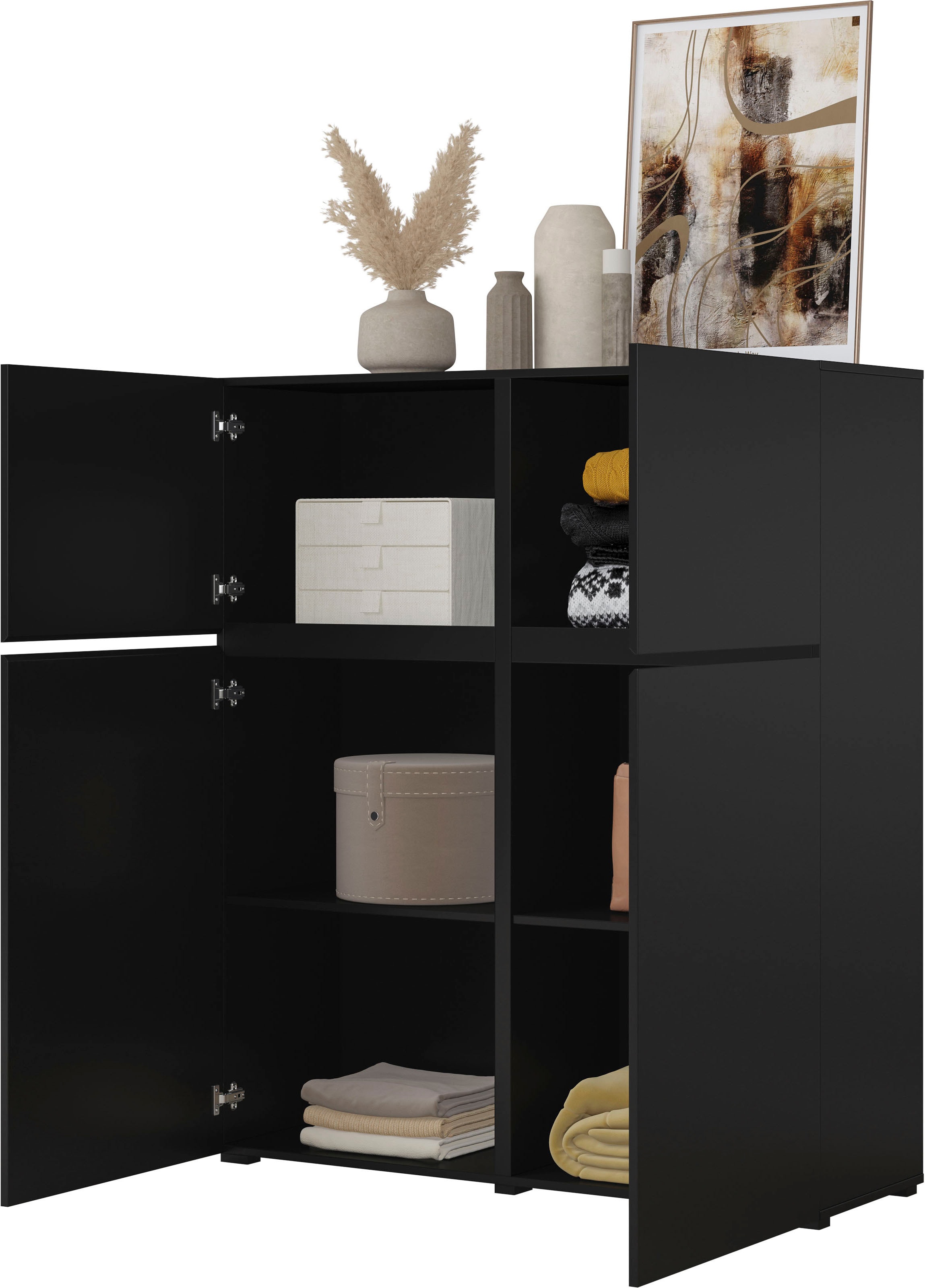 OTTO home Highboard »Cross, moderne grifflose Hochkommode mit 4 Türen,Türkommode« Hochschrank, Höhe 139 cm mit viel Stauraum, Einlegeböden verstellbar