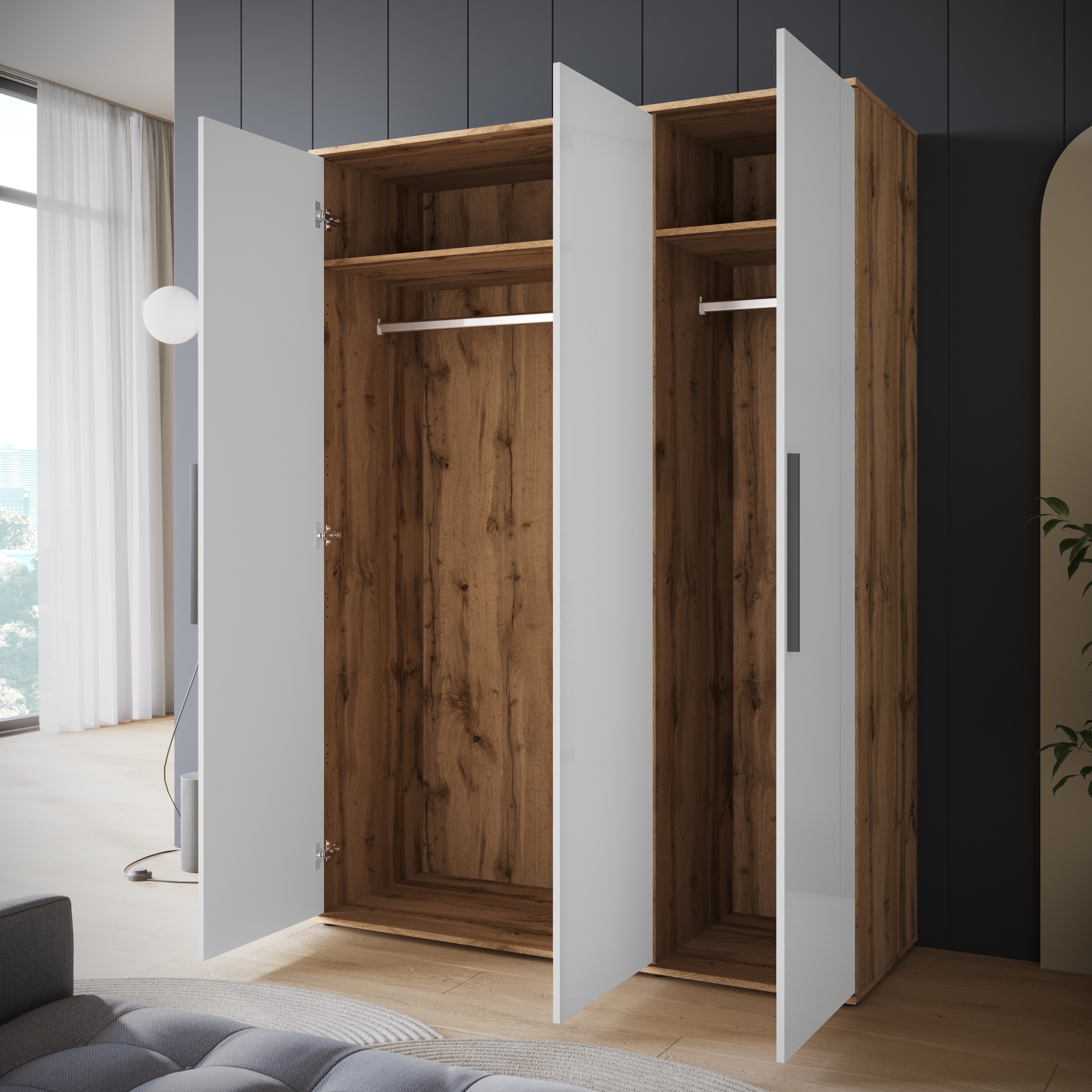 INOSIGN Kleiderschrank »LAGOS Wäscheschrank, Garderobe, schwarze Griffe, Made in Europe«, Moderner Drehtürenschrank, FSC-zertifiziert, Schlafzimmerschrank