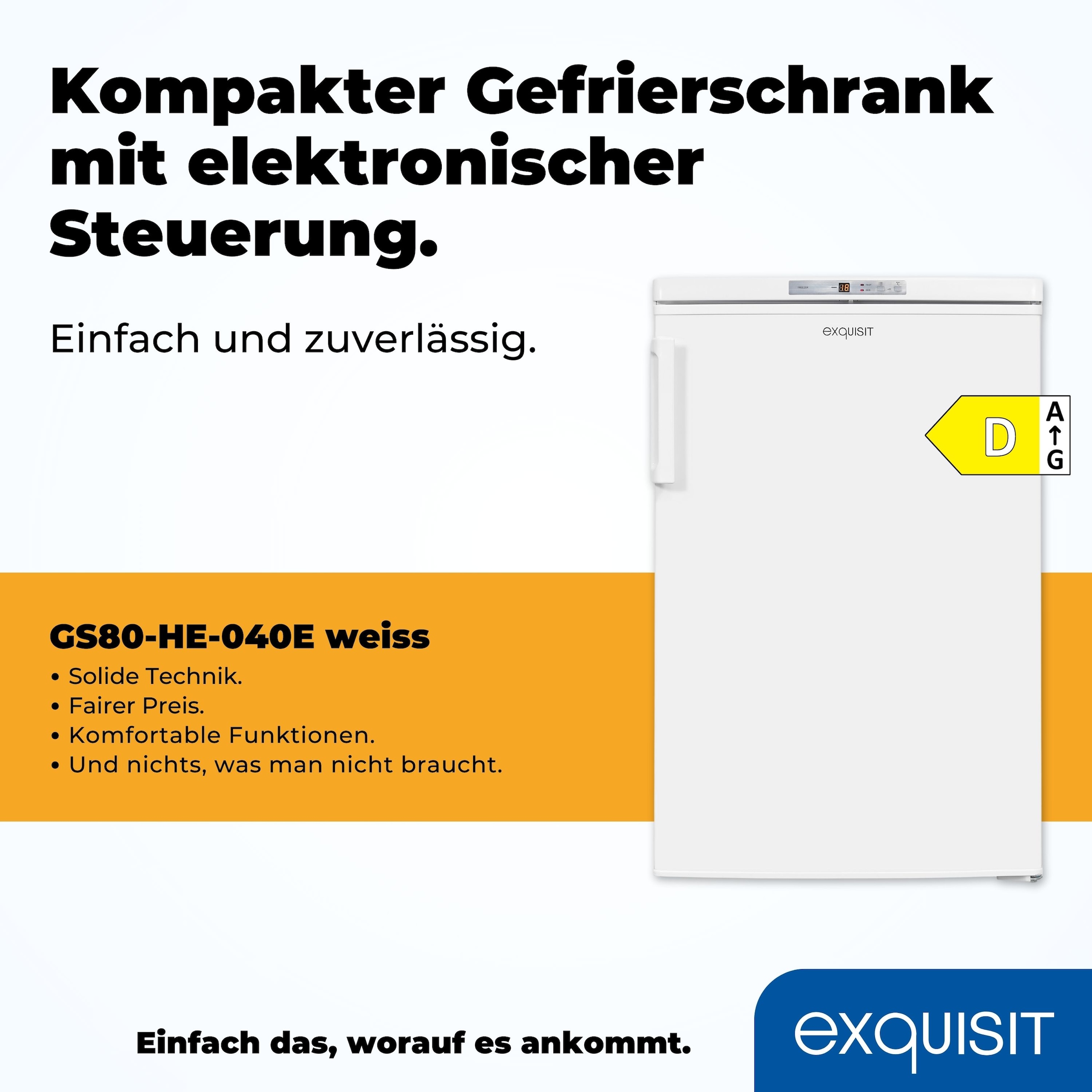 exquisit Gefrierschrank »GS80-HE-040E weiss«, 85,5 cm hoch, 55 cm breit, 91 L Volumen, 4 Sterne Gefrieren