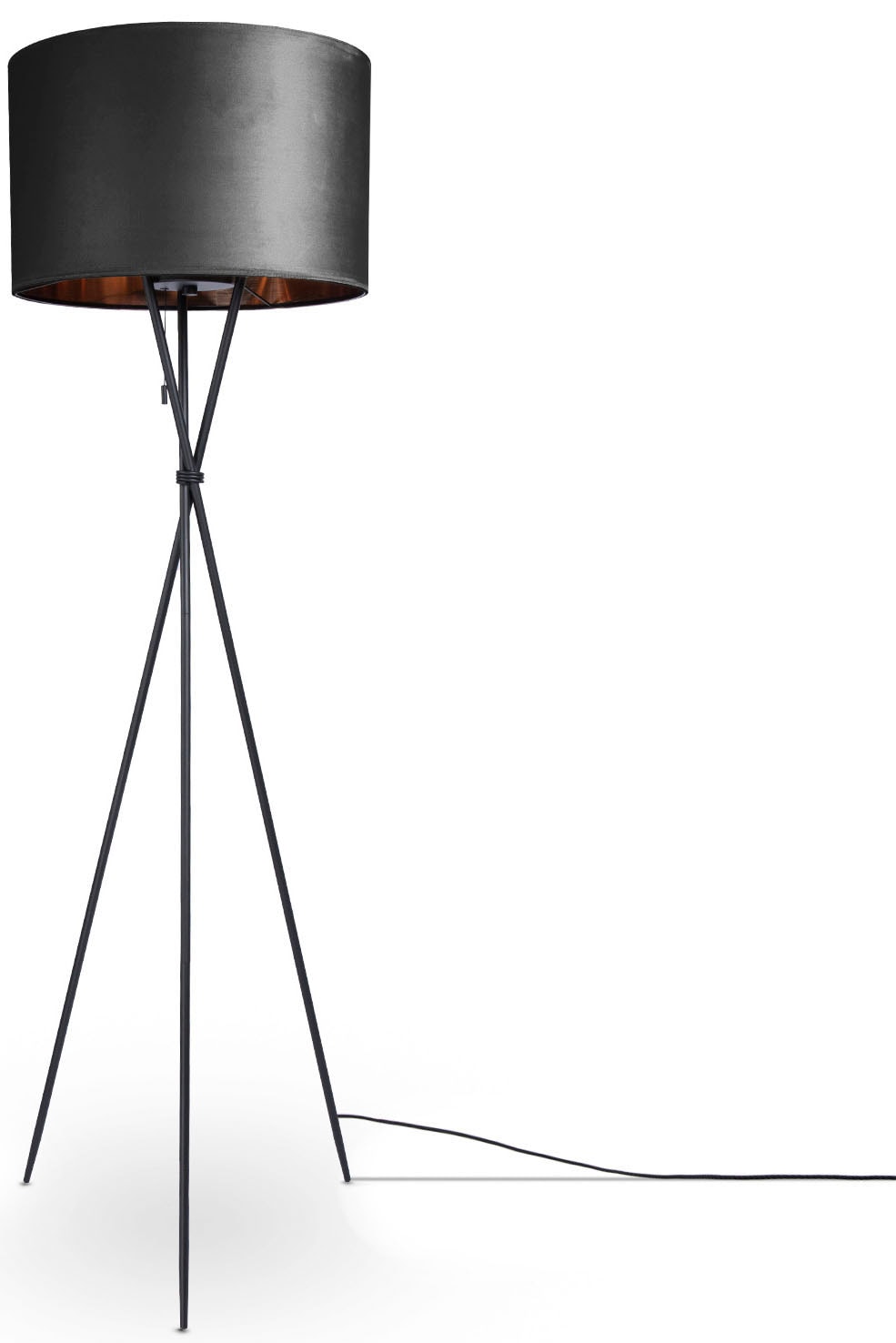 Paco Home Stehlampe »Kate uni Color« E27 Wohnzimmer Dreibein Standleuchte Velour Höhe 177,5cm Filigran E27