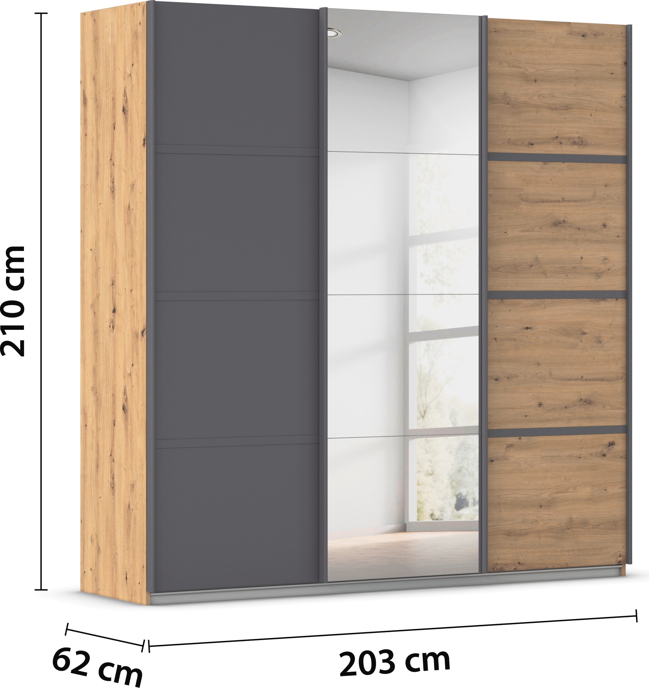 rauch Kleiderschrank »Schwebetürenschrank Garderobe Schrank TOP ANGEBOT Avola«, (in 3 verschiedenen Ausstattungen BASIC/CLASSIC/PREMIUM inkl. Spiegel), mit eleganten Zierleisten in Chrom, Schwarz oder Weiß MADE IN GERMANY