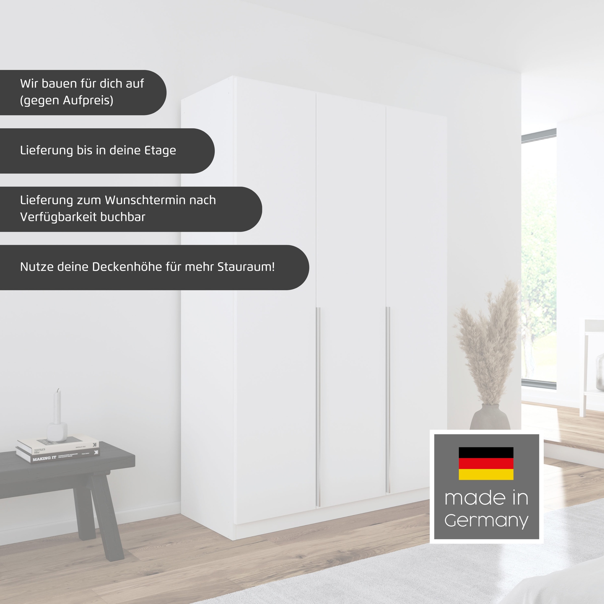 rauch Drehtürenschrank »Kleiderschrank Schrank Garderobe AGORDO mit Dekor- oder Hochglanzfront«, (in zwei Griff-Farben), durchdachte Innenausstattung, in 6 Breiten und 2 Höhen MADE IN GERMANY
