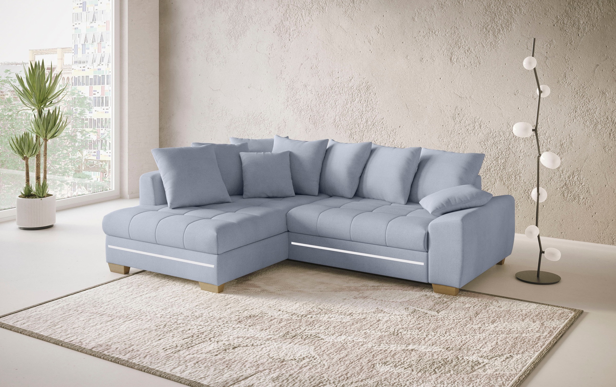 Mr. Couch Ecksofa »Nikita II, L-Form«, mit RGB-LED Beleuchtung, wahlweise mit Bett, Bettkasten, Kaltschaum