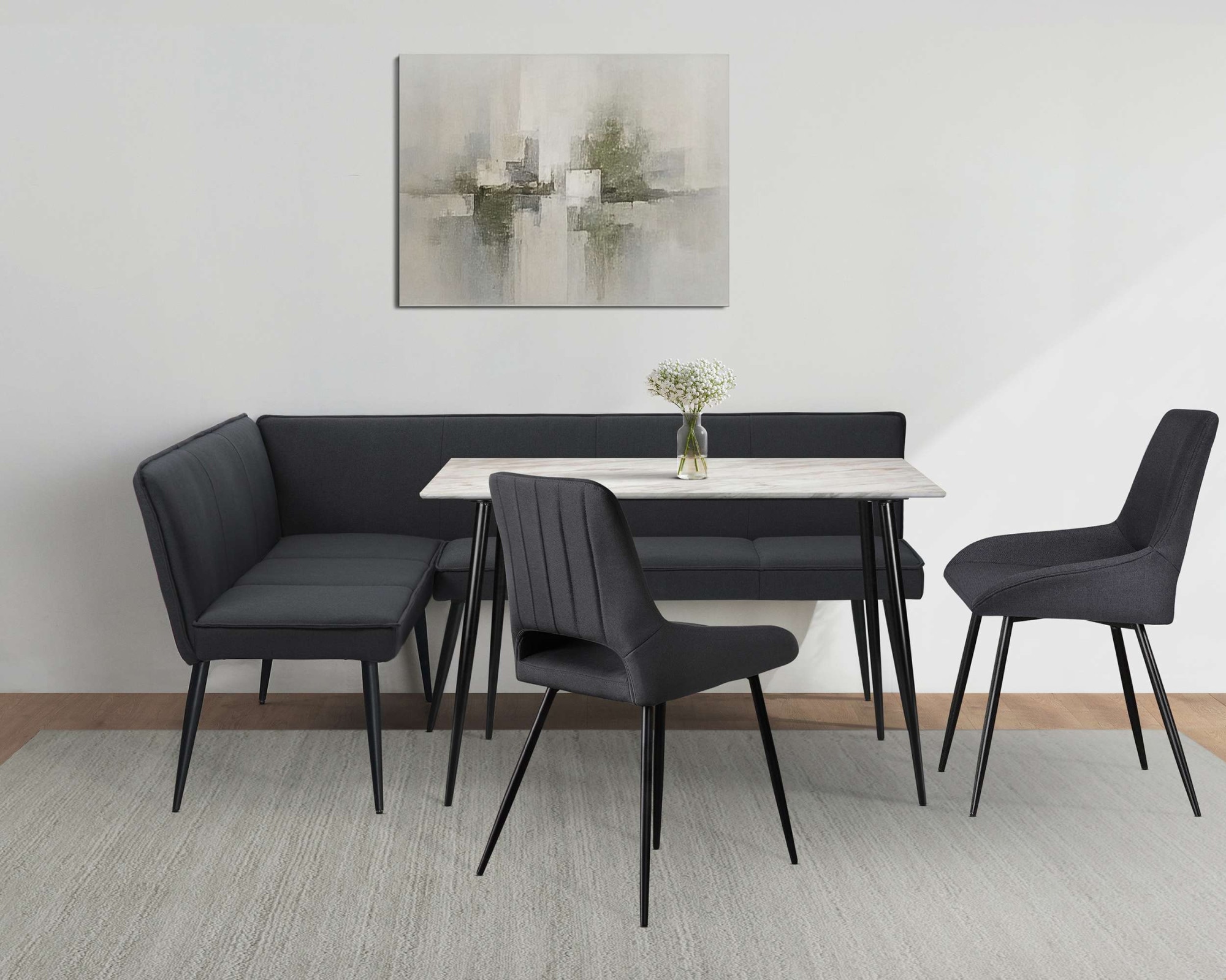 OTTO home Eckbankgruppe »Danny/Ianna/Derrek« Set, Eckbankgruppe mit Tisch, Eckbank, Stühle, 4 tlg. Sitzgruppe, Eckbank und Stühle bequem gepolstert, Tisch 120x80 cm