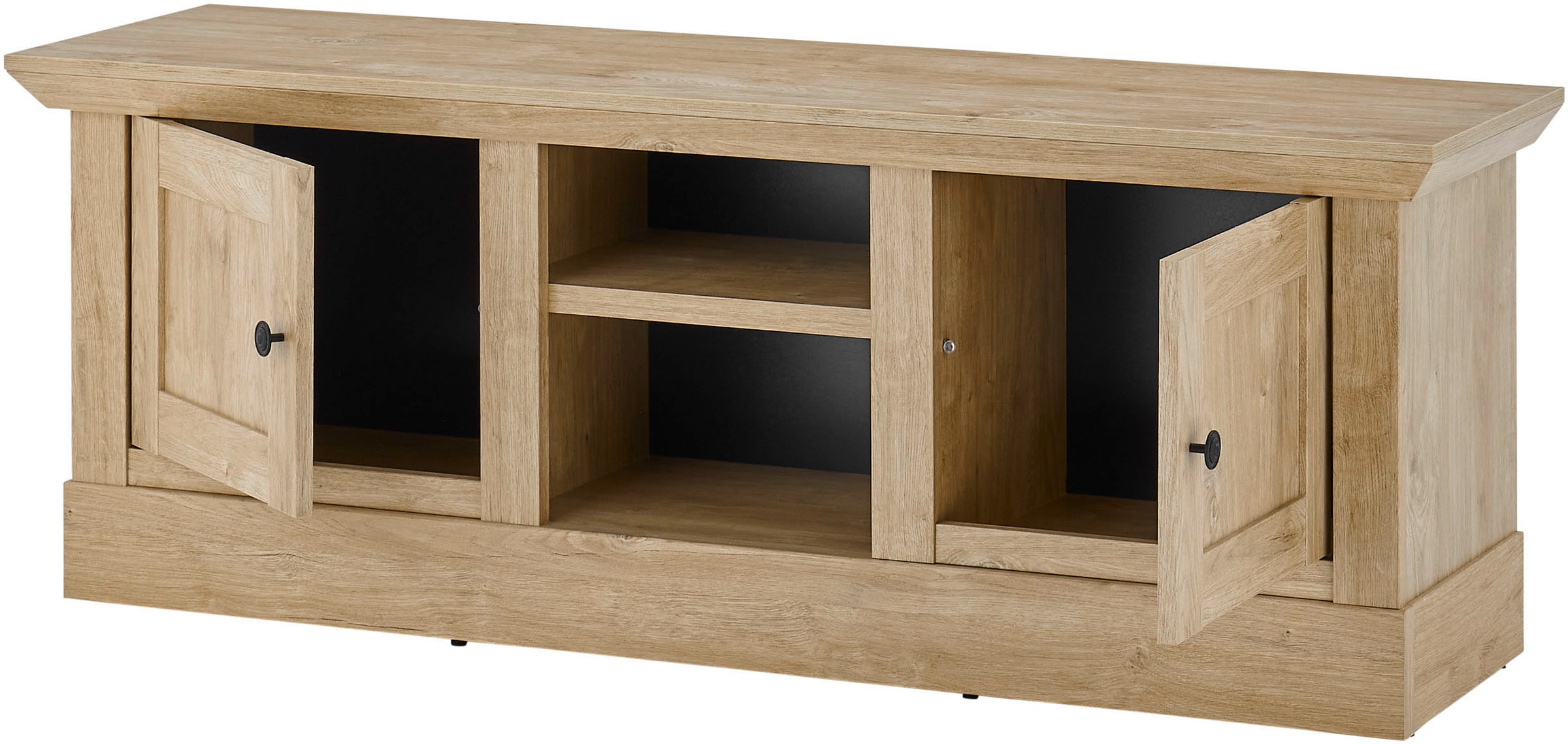 Home affaire Lowboard »Cornwall, Unterschrank im Landhausstil, Kommode, Eiche Dekor«, (1 St.), verschnörkelte Metallgriffe, offene Fächer und Türen, 152 cm breit