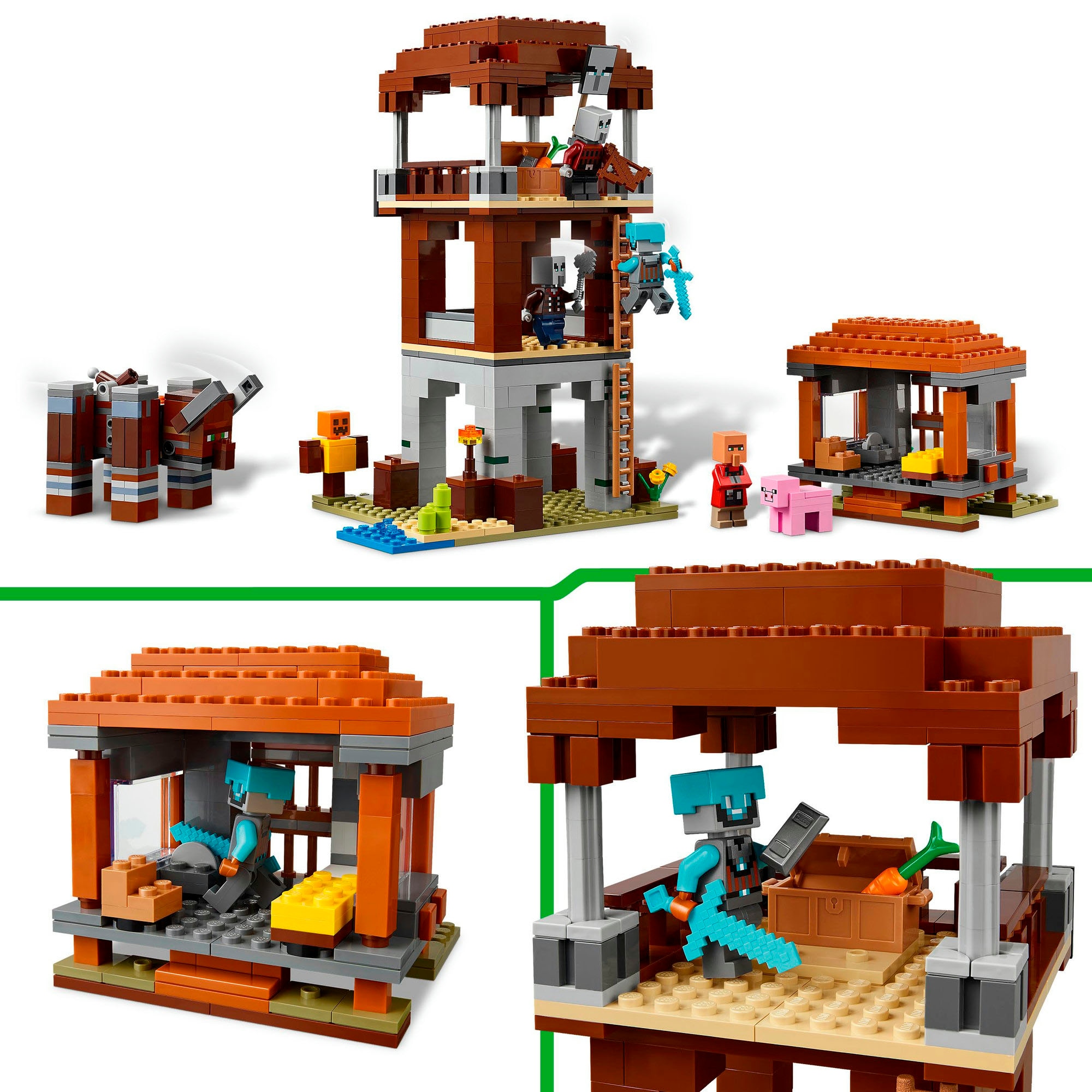 LEGO® Konstruktionsspielsteine »Ein Verwüster am Plünderer-Außenposten (21278), LEGO Minecraft«, (665 St.), Made in Europe