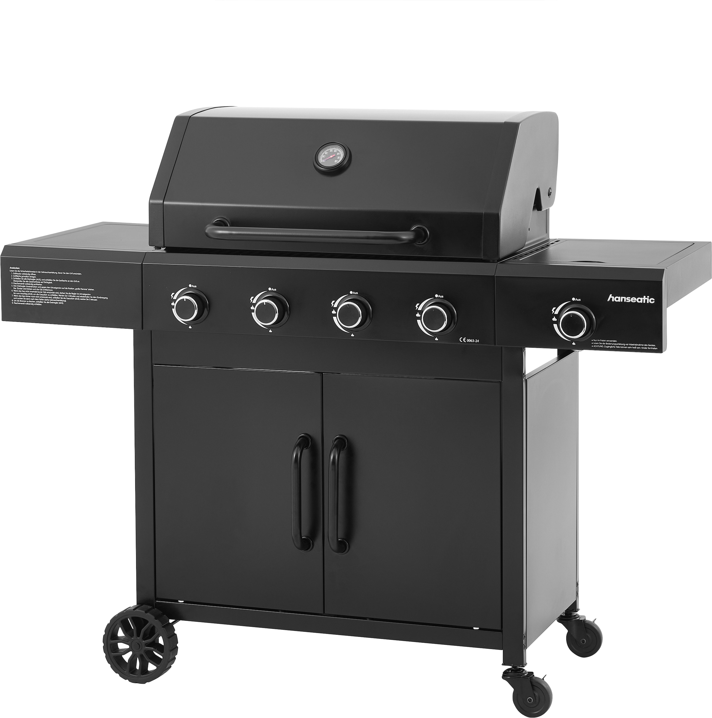 Hanseatic Gasgrill »4-Brenner Rockford Black, 4 Brenner + Seitenbrenner 14,5 kw Gesamt« inkl. 3 Jahre Herstellergarantie