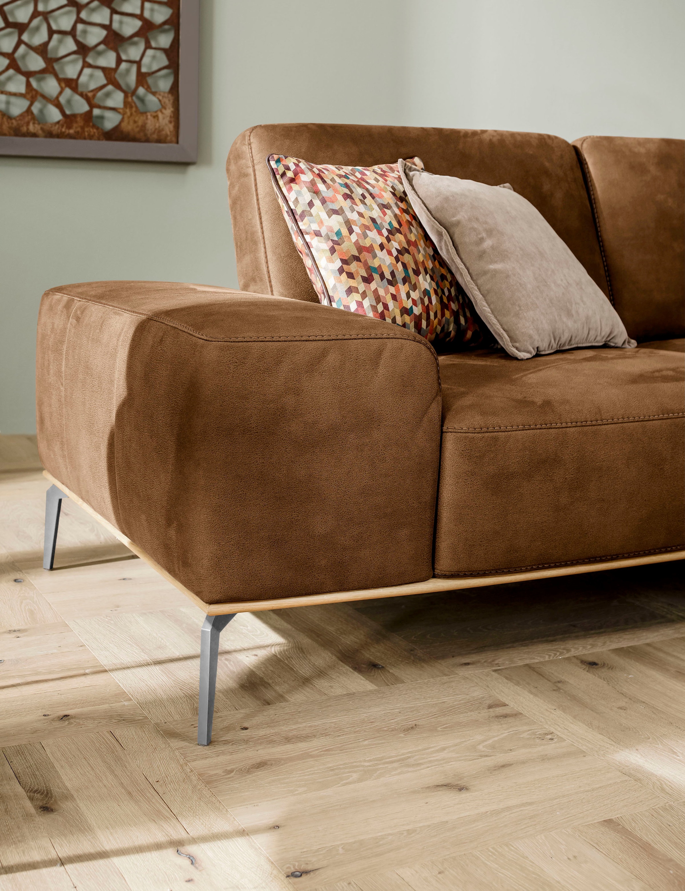W.SCHILLIG Ecksofa »run, Designsofa, bequem, L-Form«, mit elegantem Holzsockel, Füße in Chrom glänzend, Breite 299 cm