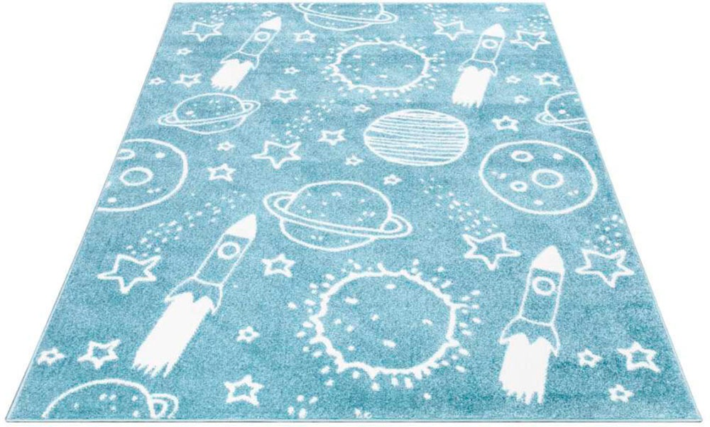 Carpet City Kinderteppich »ANIME912«, rechteckig, 11 mm Höhe, Kinderzimmer Teppich Modern mit Mond, Blumen, Wolken, Creme, Multi