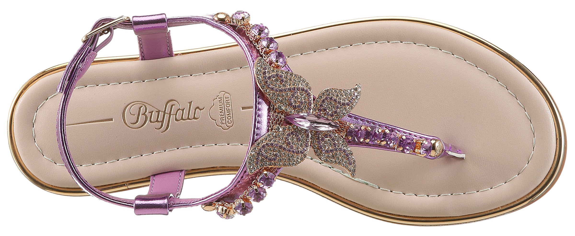 Buffalo Riemchensandale  Sommerschuh, Zehentrenner mit funkelnden Schmucksteinen besetzt