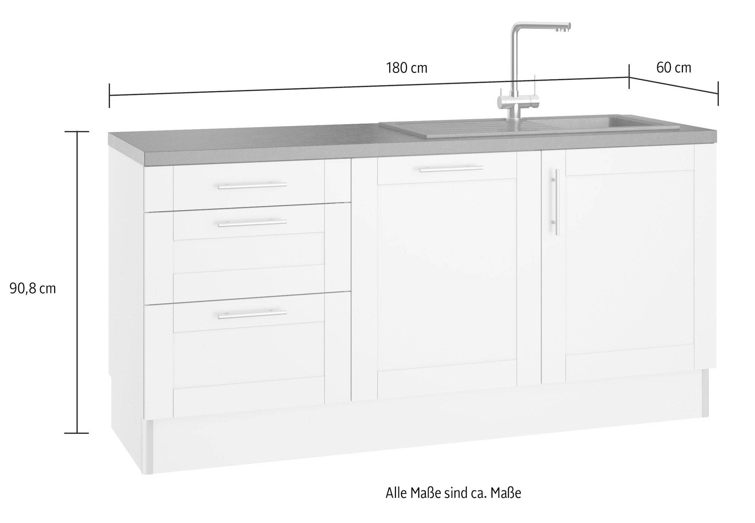 OPTIFIT Küche »Ahus«, 180 cm breit, ohne E-Geräte, Soft Close Funktion, MDF Fronten