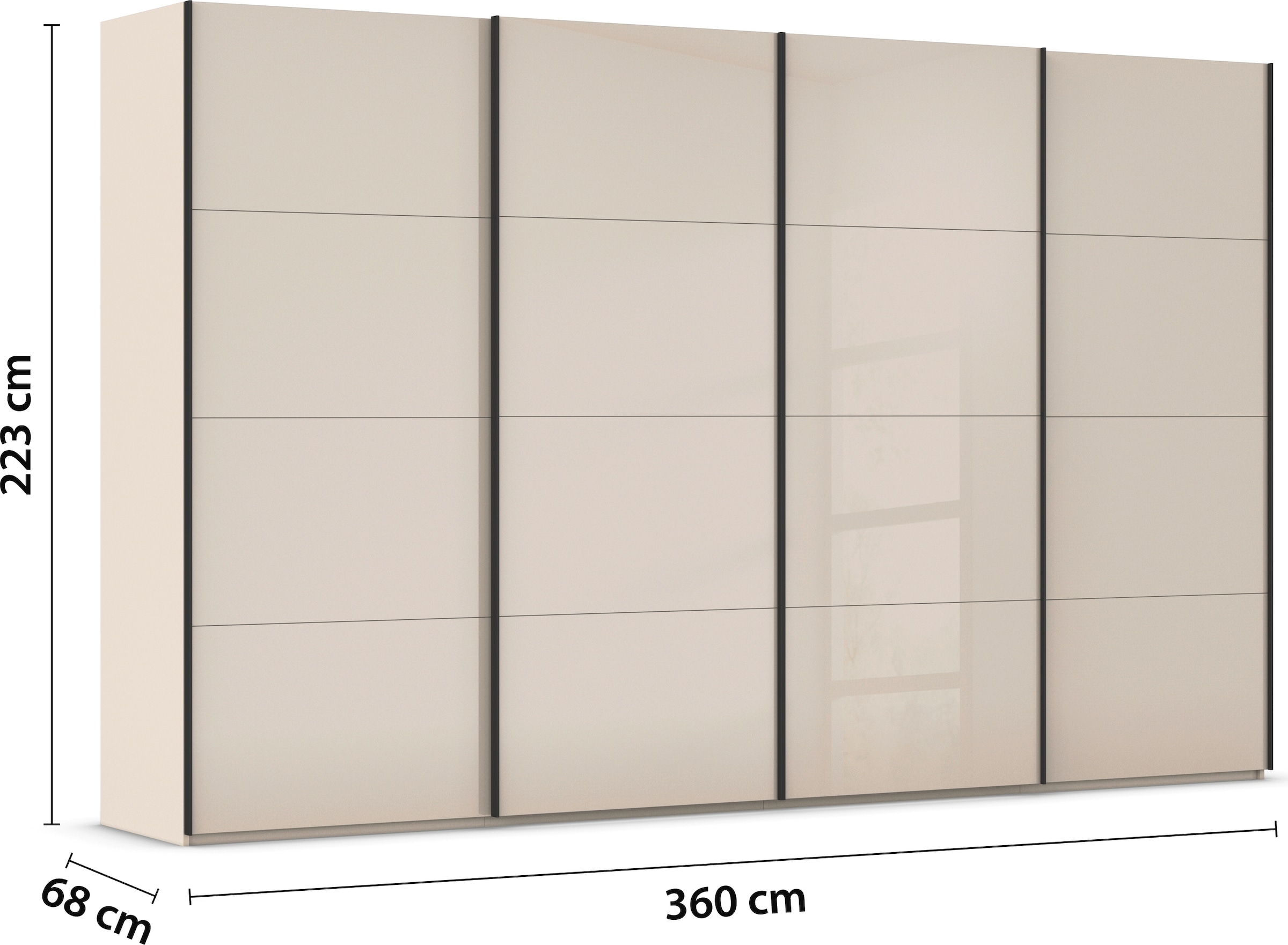 rauch Schwebetürenschrank »Kleiderschrank Schrank Garderobe Schlafzimmerschrank SCALE-FYRA«, edle viergeteilte Türen mit Glas-Front viele Farben MADE IN GERMANY