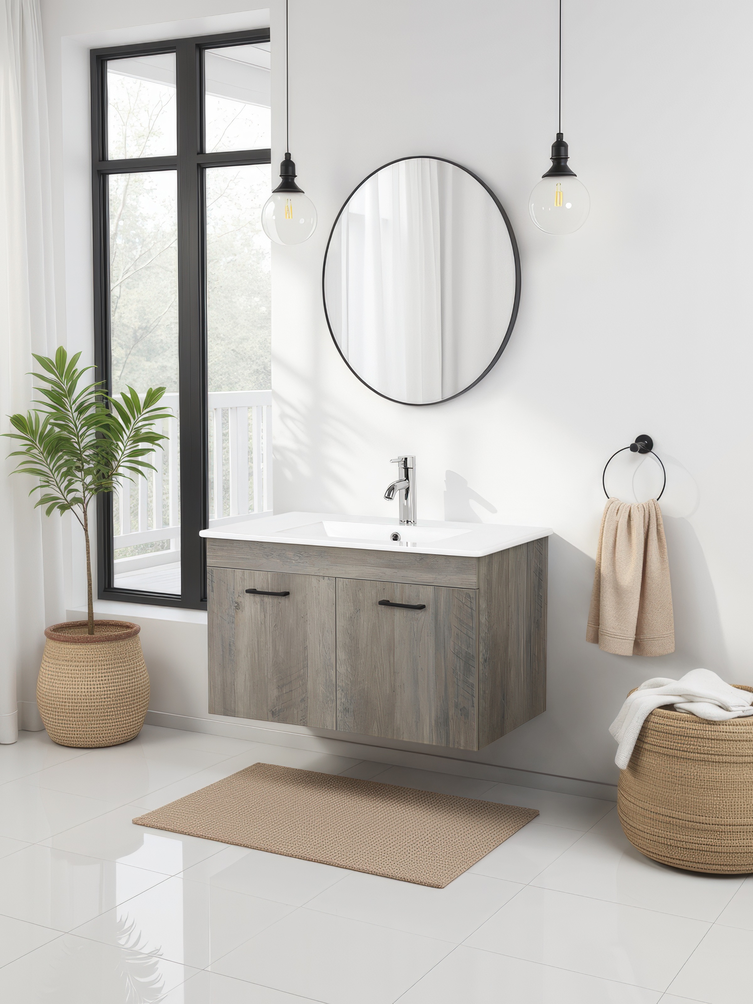 welltime Waschtisch »Florenz, Breite 60cm, 2 Tür, 2 Fächer, MDF-Front«, Waschplatz mit 2 Türen,in verschiedenen Farben erhältlich, Badmöbel