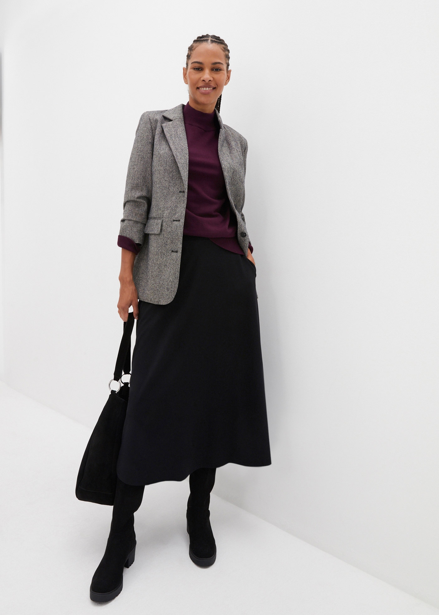 bonprix Midirock aus weichem Materialmix, ausgestellte Passform