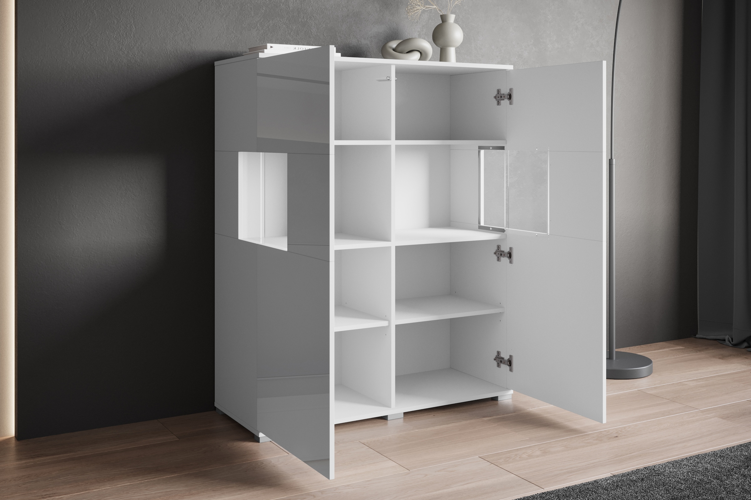 INOSIGN Highboard »Kenia«, (1 St.), Modernes Highboard mit Glastüren, Breite 100 cm