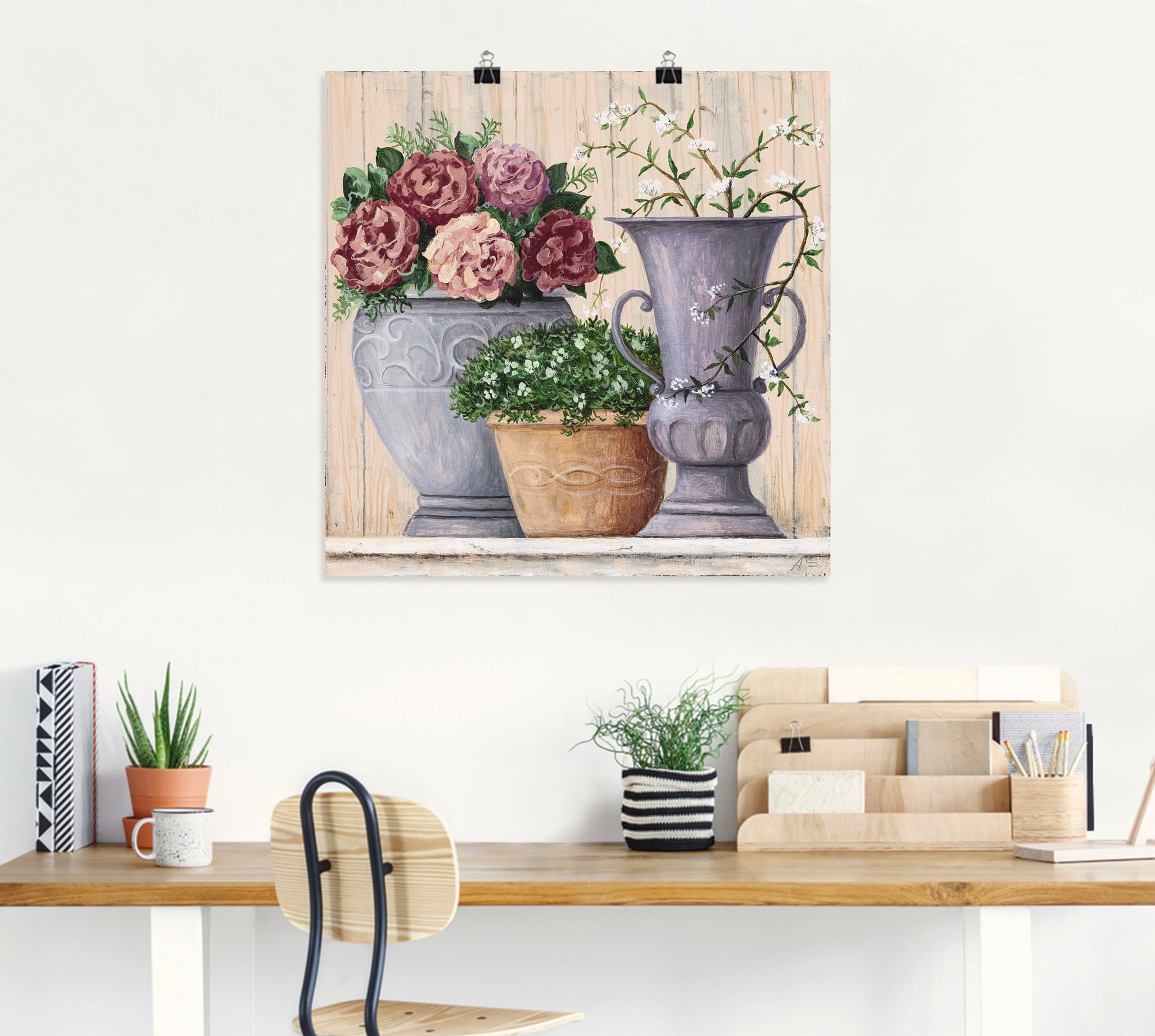 Artland Wandbild »Antike Blumen_hell«, Vasen & Töpfe, (1 St.), als Alubild, Outdoorbild, Leinwandbild, Poster, Wandaufkleber