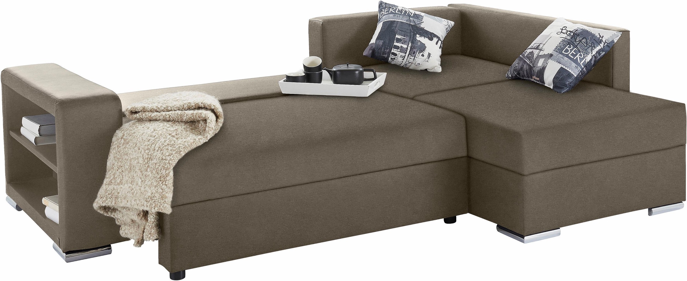 COLLECTION AB Ecksofa »John L-Form«, mit Bettfunktion, Bettkasten und integriertem Regal