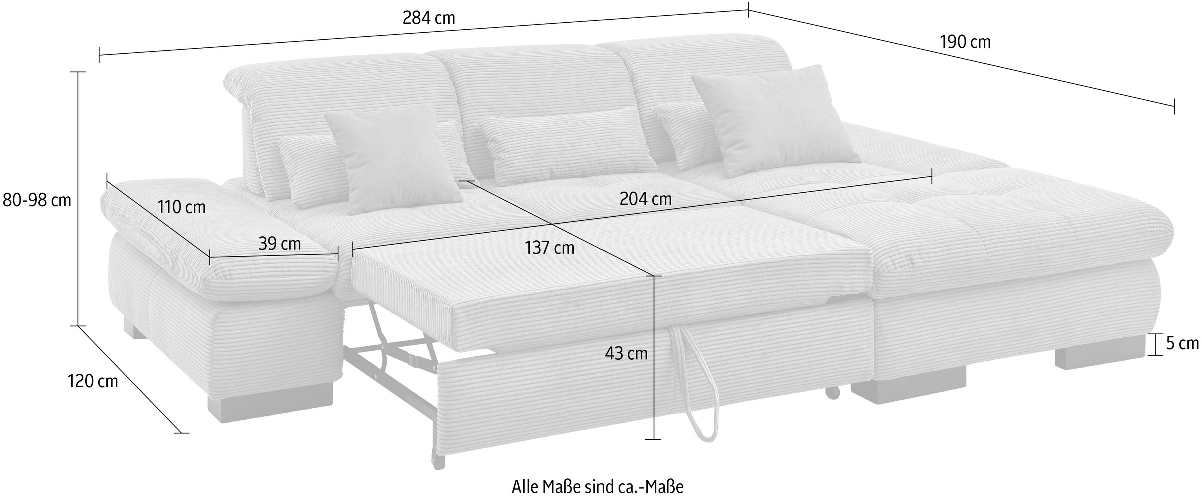 set one by Musterring Ecksofa »SO4100 V«, mit verstellbaren Kopfteilen, wahlweise mit Funktionen, Cord-Bezug