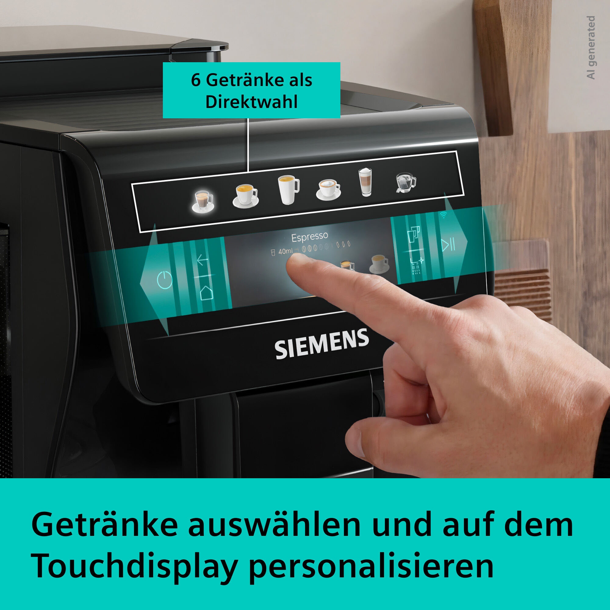 SIEMENS Kaffeevollautomat »EQ600 TP601E09, 6 Getränke, XL-Getränke, bis zu 480ml, Kannenfunktion« Doppeltassenfunktion,Keramikmahlwerk, entnehmbare Brüheinheit, Schwarz
