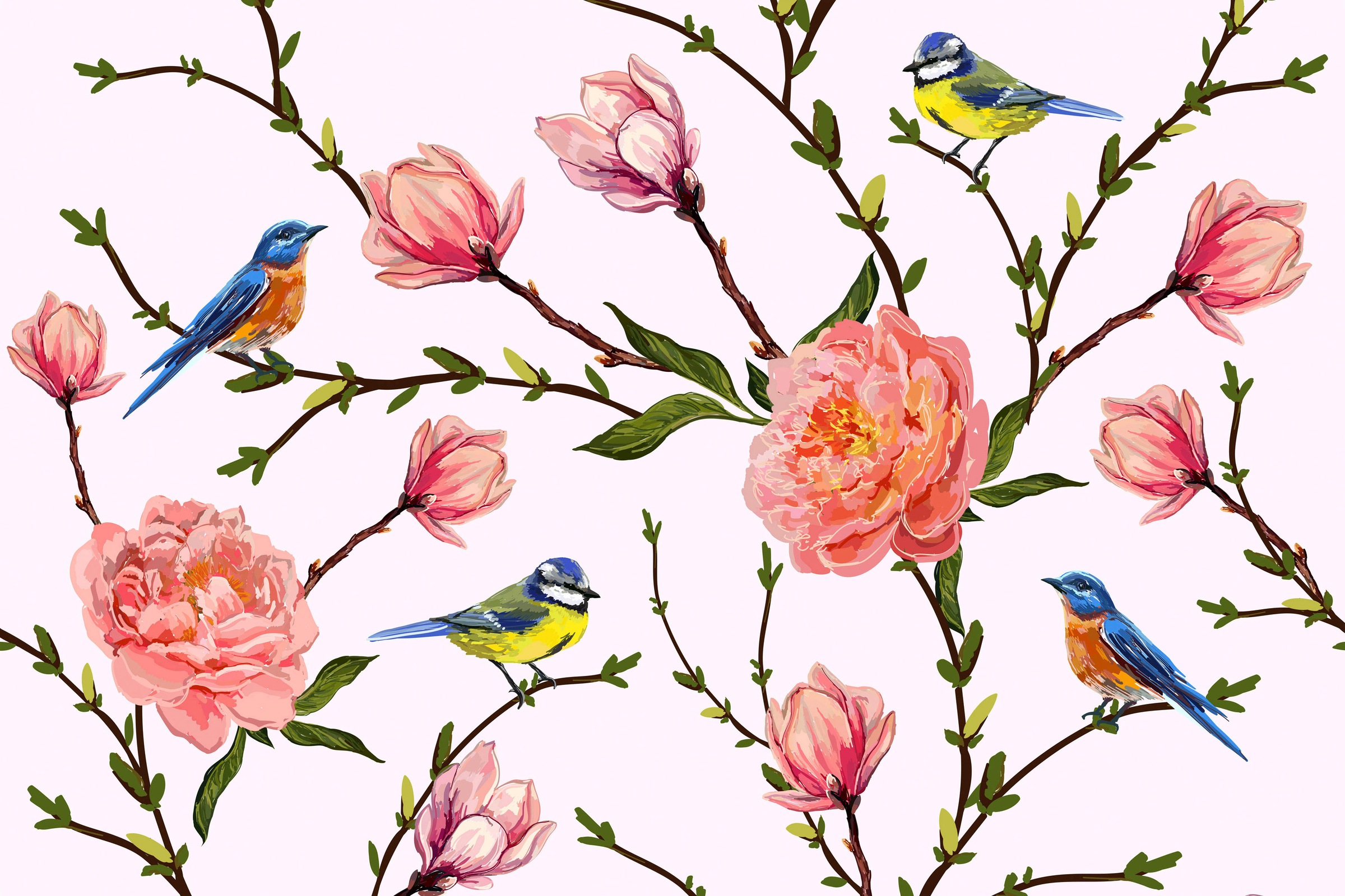 A.S. Création Leinwandbild »Little Birds«, Kunst-Blumen-Kinder, (1 St.), Landhaus Keilrahmen Blumen Rosen Blümchen Leinwand-Bild Wohnzimmer