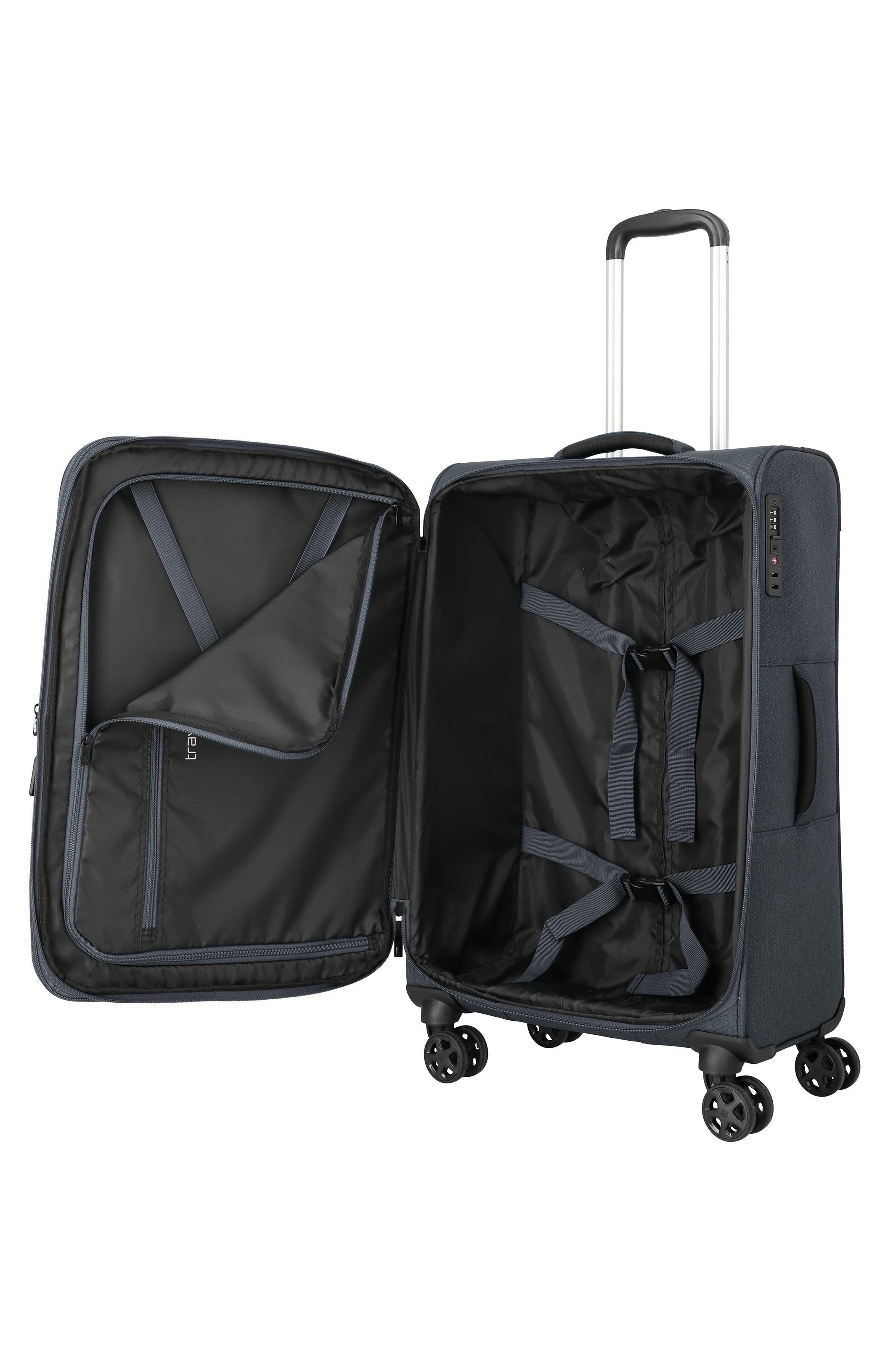 travelite Trolley »KICK OFF Reisekoffer« 69 l 4 Rollen 4 Doppelrollen, Außentaschen und Packgurte – leicht und robust