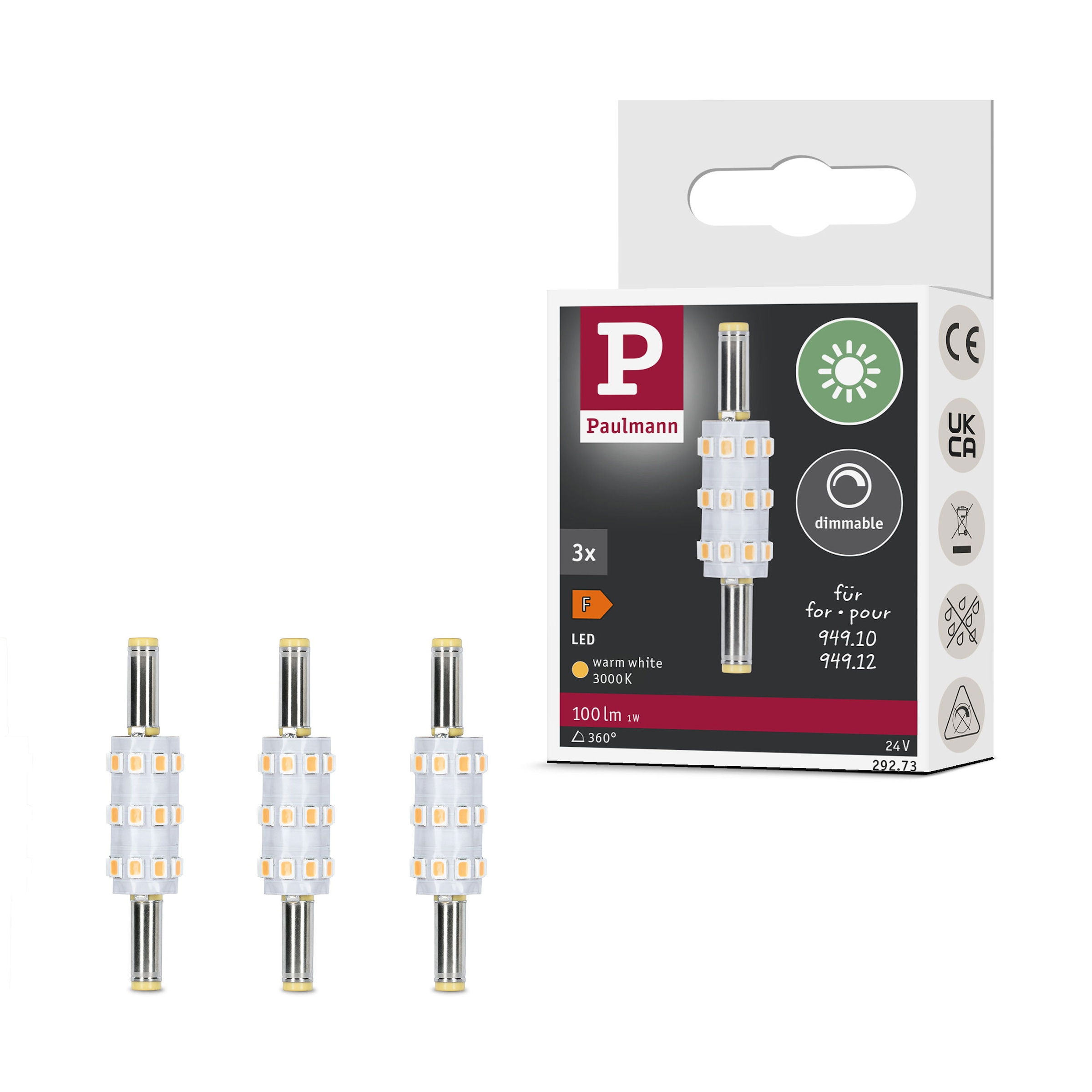 Paulmann LED-Leuchtmittel »3er Pack 100lm 3000K 24V« Niedervolt-Steckverbinder 5,5 mm/2,5 mm 3 Stk. Warmweiß
