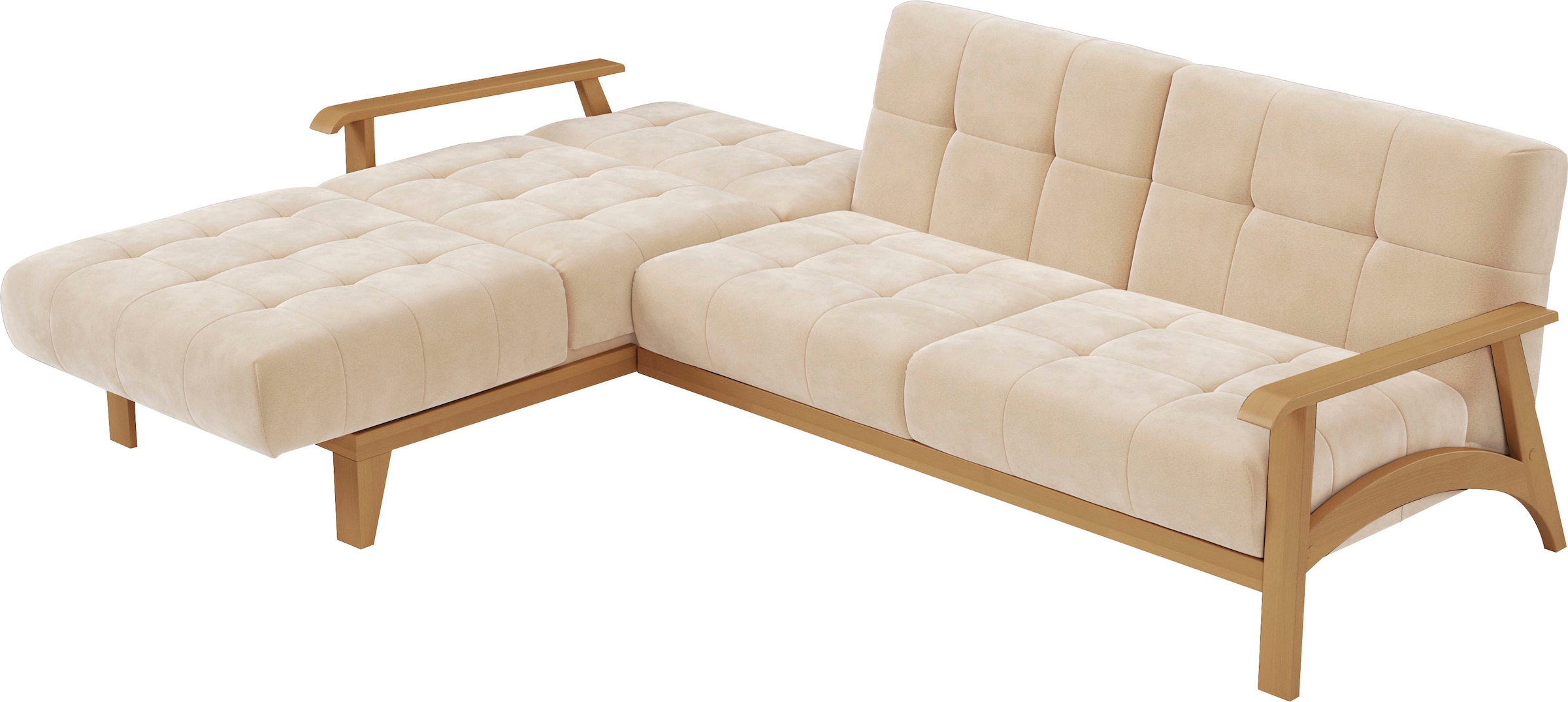 sit&more Ecksofa »Billund L-Form«, Armlehnen aus eichefarbigem Buchenholz, verschiedene Bezüge und Farben