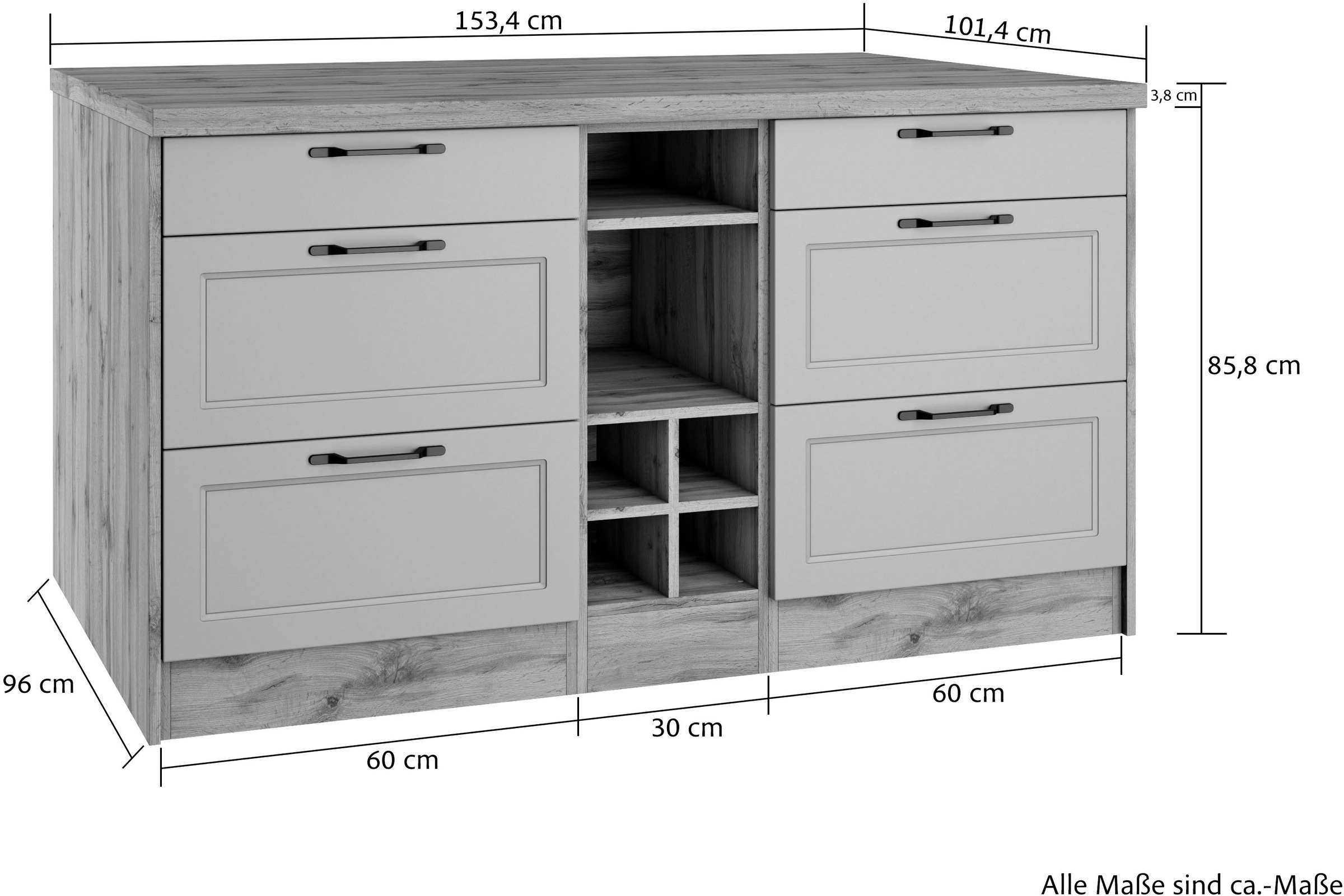 KOCHSTATION Kücheninsel »KS-Lana, Breite 153 cm«, MDF-Fronten, Arbeitsplatte 38mm stark