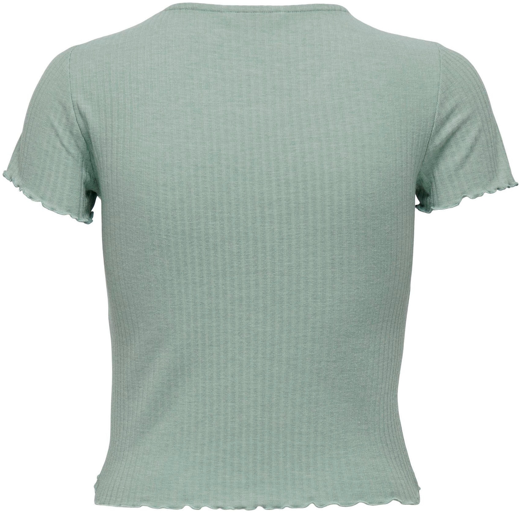 ONLY Rundhalsshirt »ONLEMMA – Kurzarmshirt mit gewelltem Abschluss«, Rundhals, modisch, regular fit, gewellter Abschluss, unifarben