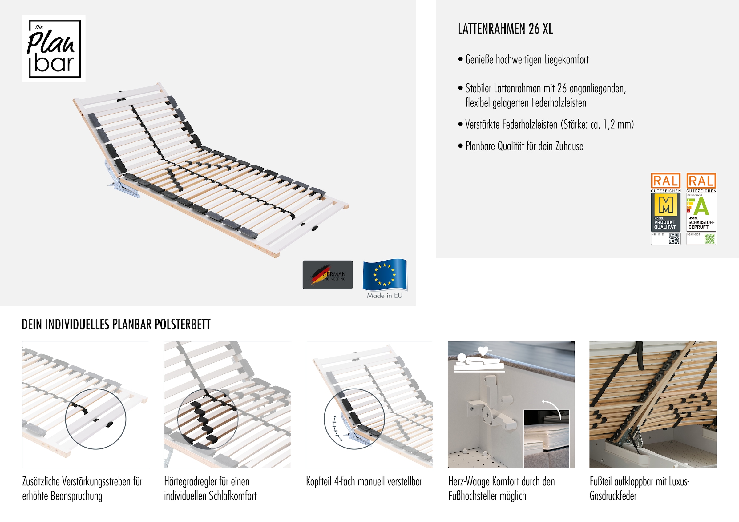 Die PlanBar Polsterbett »OC-ON20004« inkl. Matratzen u. Lattenrahmen, belastbar bis 200 Kg, 160/180x200cm