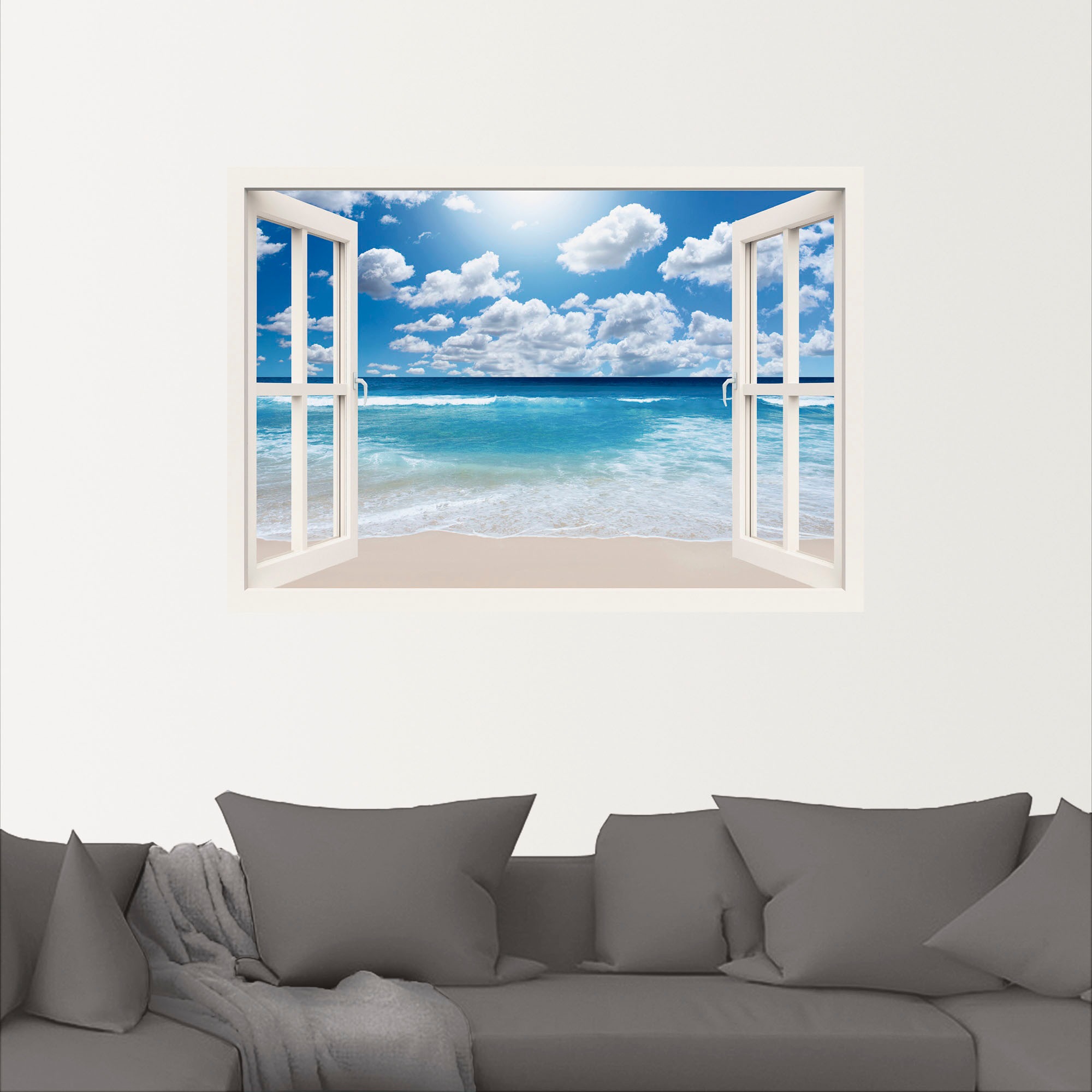 Artland Wandbild »Fensterblick Großartige Strandlandschaft«, Fensterblick, (1 St.), als Leinwandbild, Poster, Wandaufkleber in verschied. Größen