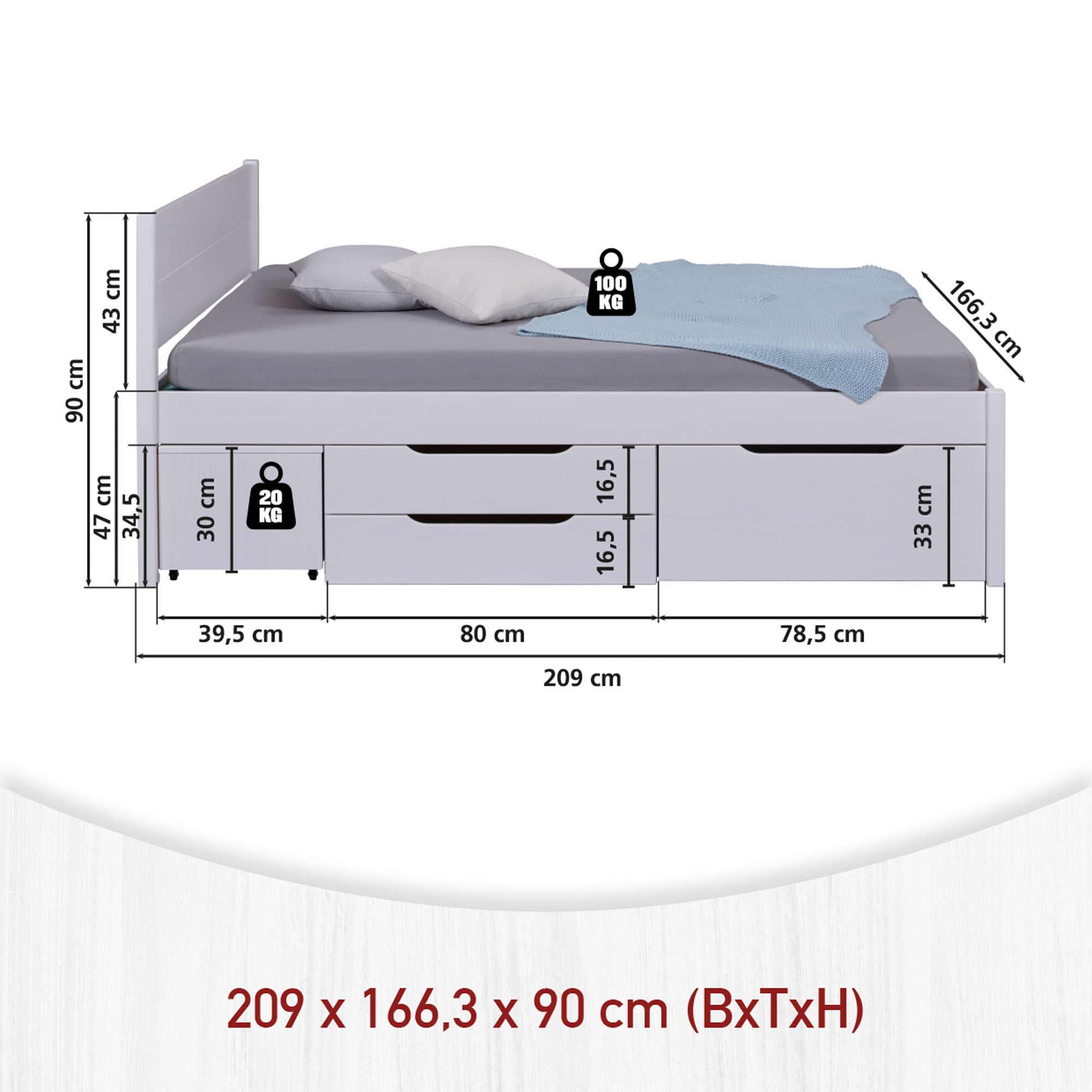 Inter Link Stauraumbett »Stauraumbett Efetivo« Kiefer Massiv, Stauraum, inkl. Lattenrost, 160 x 200 cm
