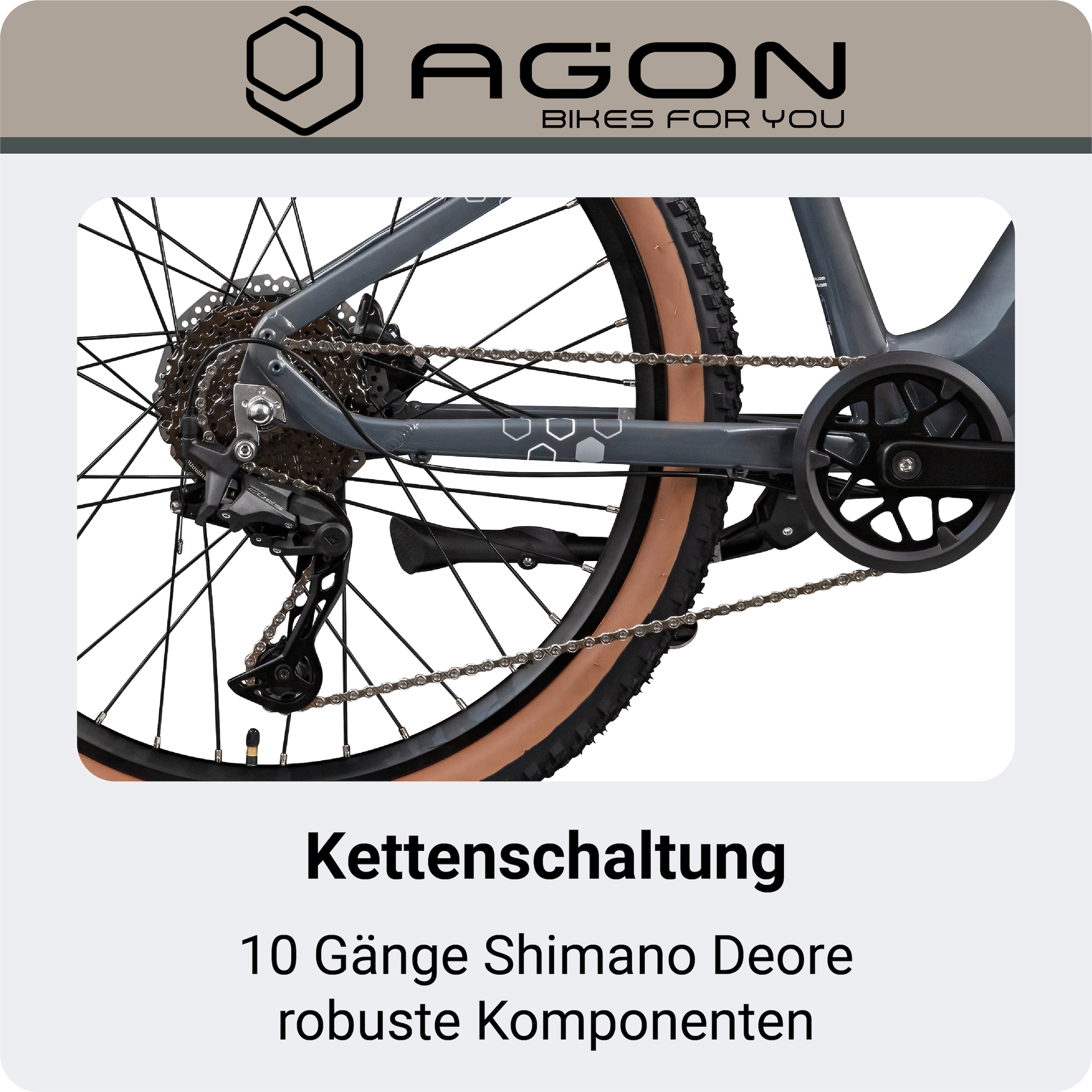 AGON »Alpha« 10 Gang Deore SGS T6000 Schaltwerk Kettenschaltung Heckmotor 250 W Pedelec, Elektrofahrrad für Damen u. Herren, MTB