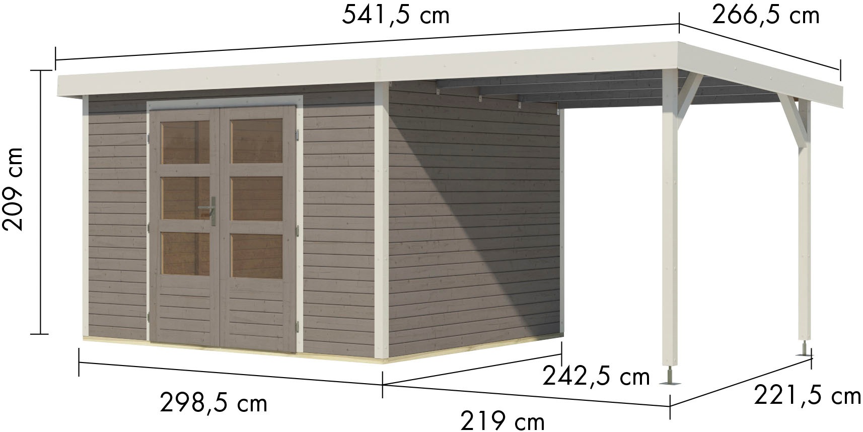 Karibu Gartenhaus »Jupiter 5«, in verschiedenen Farben, mit Anbaudach 2,35 m breit