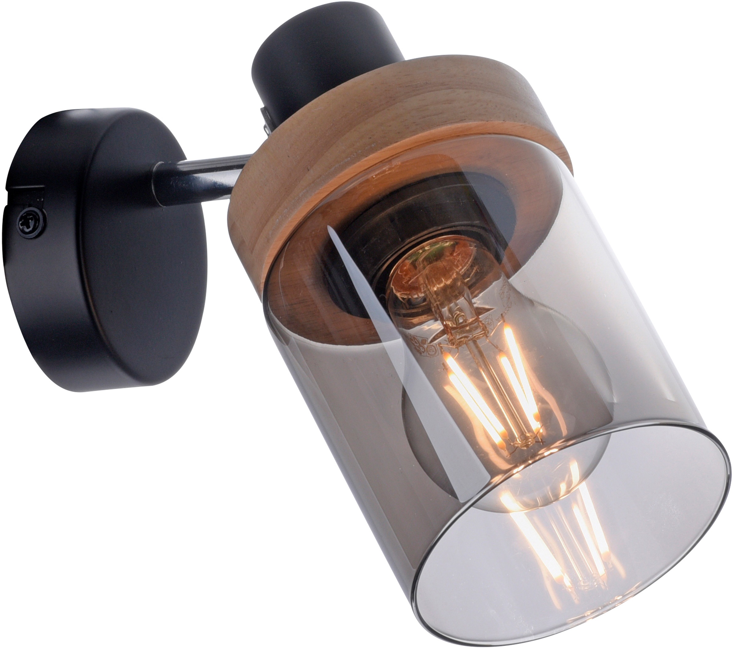 Home affaire Wandleuchte »Tendon«, 1 flammig, Leuchtmittel E27 | ohne Leuchtmittel, Wandlampe, Glas, Holz, Rauchglas, geeignet für Leuchtmittel - E27