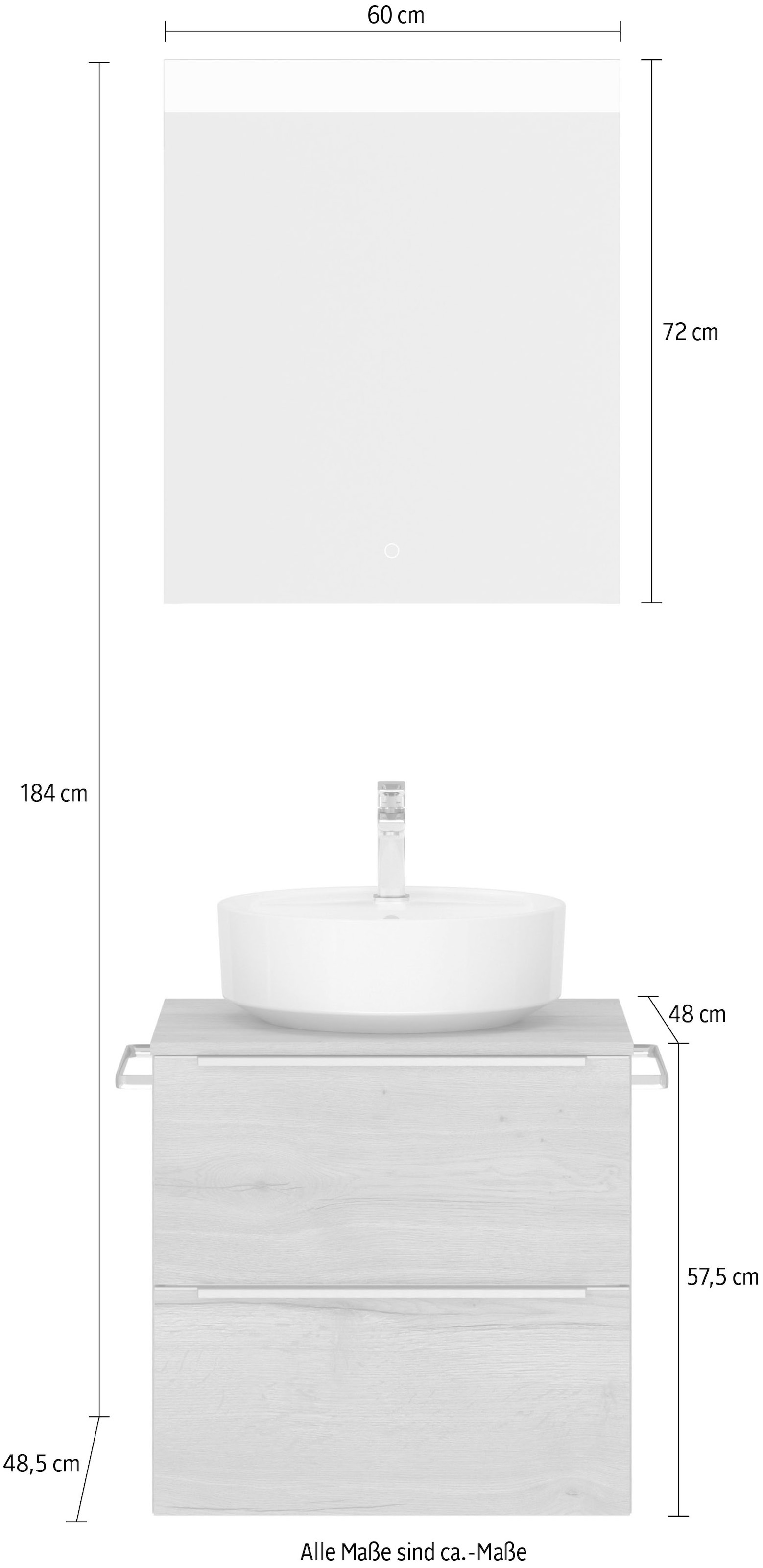 nobilia® Badmöbel-Set »Alvene«, (2 St., vormontiert, mit Soft-Close), inkl. Spiegel mit Touch-Sensor, in vier Breiten