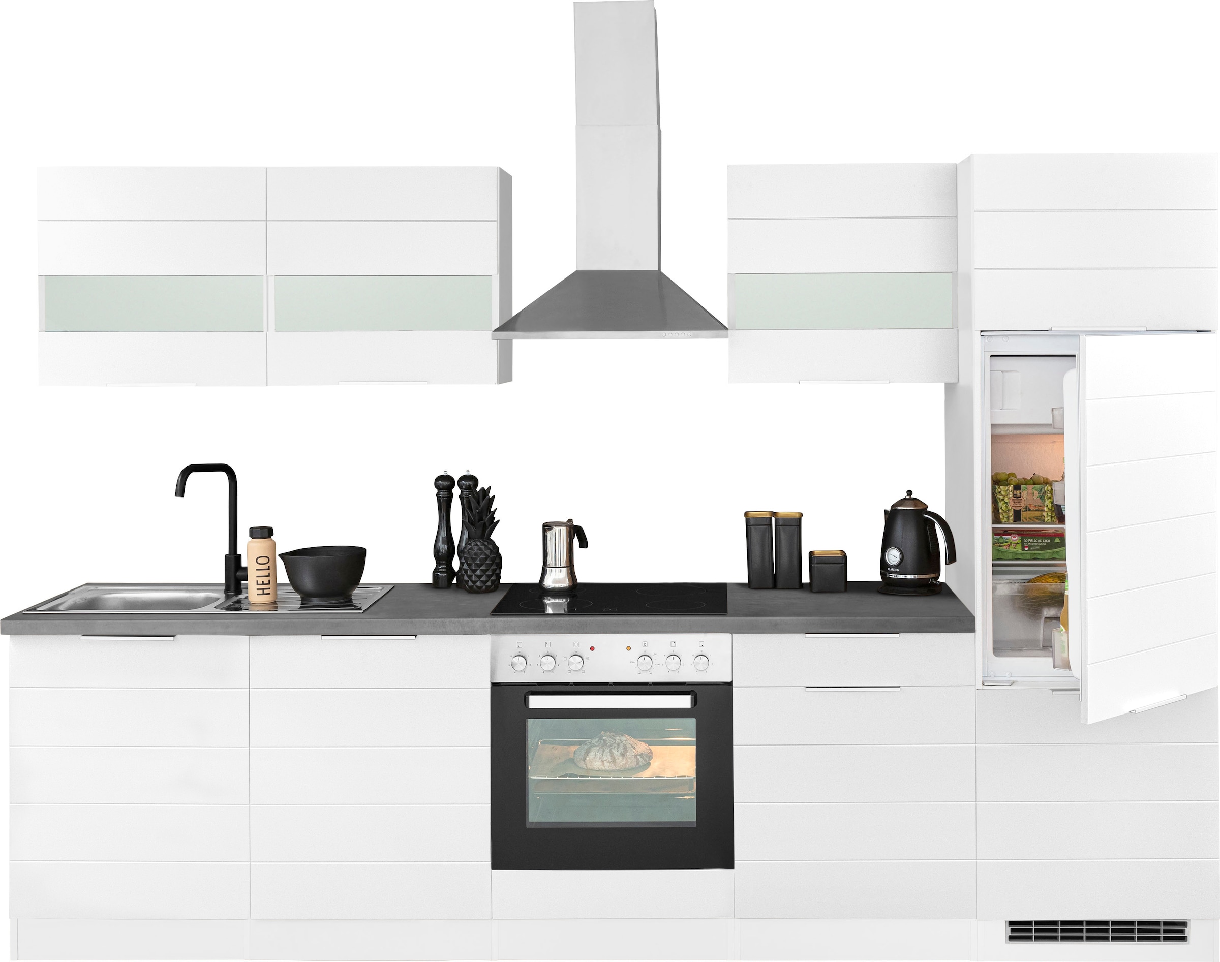 KOCHSTATION Küchenzeile »KS-Luhe« 300 cm breit, wahlweise mit oder ohne E-Geräten, gefräste MDF-Fronten